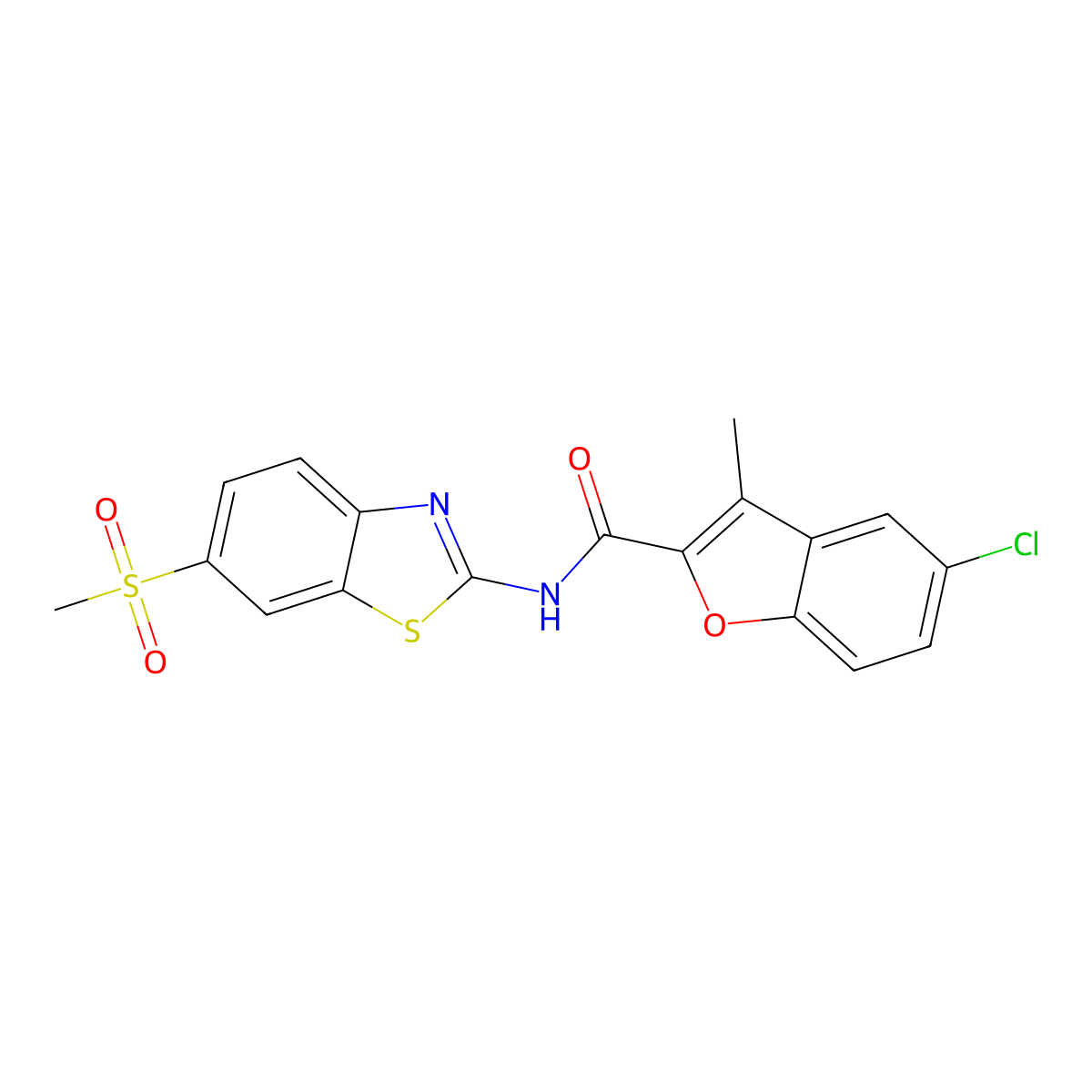 5-chloro-3-methyl-N-[6-(methylsulfonyl)-1,3-benzothiazol-2-yl]-1-benzofuran-2-carboxamide molecular structure, CAS 724741-57-5