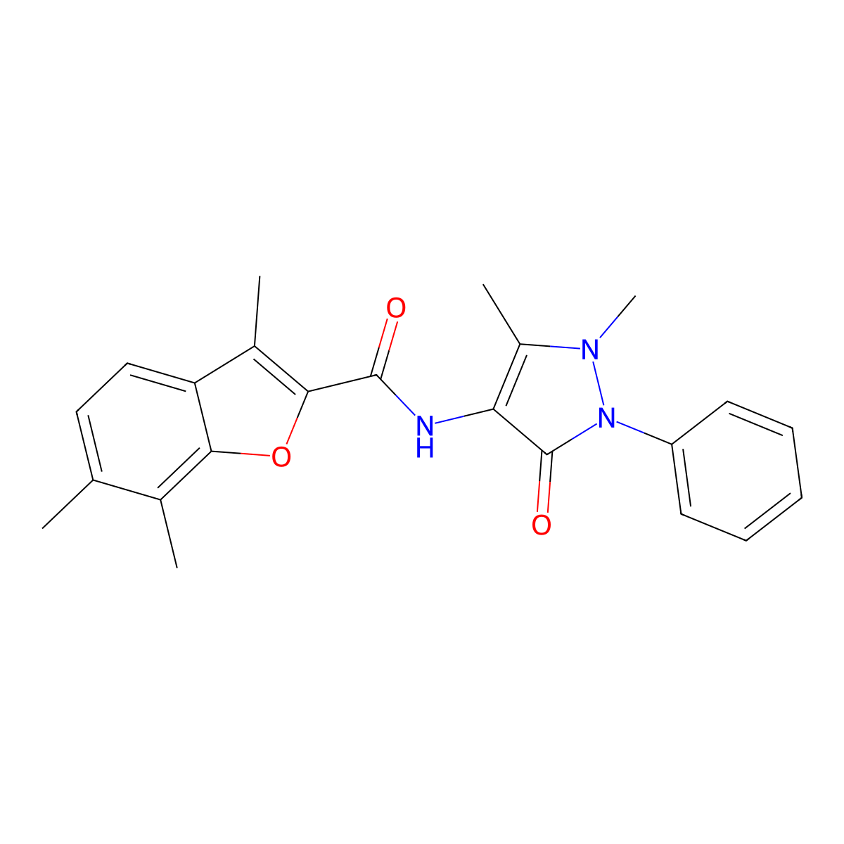 N-(1,5-dimethyl-3-oxo-2-phenyl-2,3-dihydro-1H-pyrazol-4-yl)-3,6,7-trimethyl-1-benzofuran-2-carboxamide molecular structure, CAS 724741-73-5