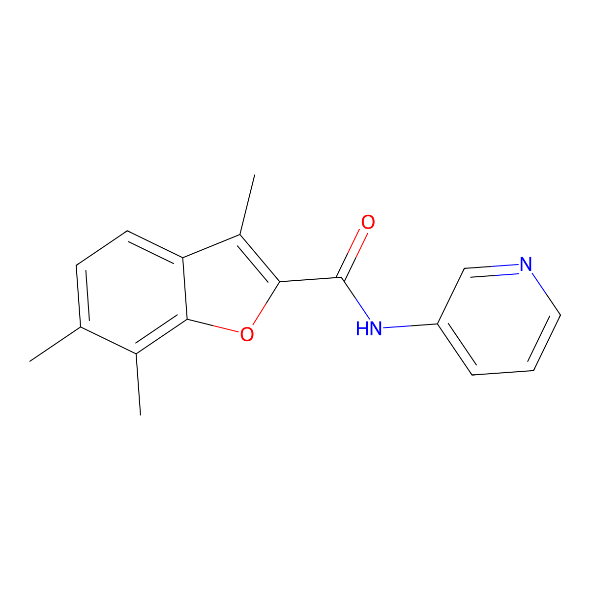 3,6,7-trimethyl-N-(3-pyridinyl)-1-benzofuran-2-carboxamide molecular structure, CAS 724741-76-8