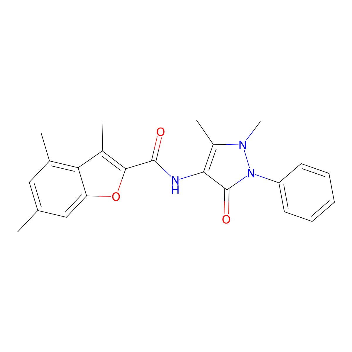 N-(1,5-dimethyl-3-oxo-2-phenyl-2,3-dihydro-1H-pyrazol-4-yl)-3,4,6-trimethyl-1-benzofuran-2-carboxamide molecular structure, CAS 724741-87-1