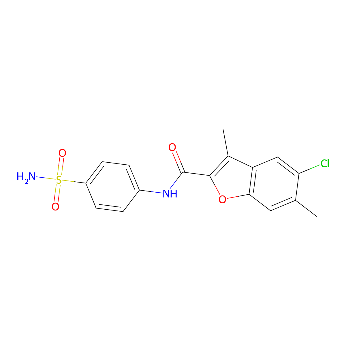 5-chloro-3,6-dimethyl-N-(4-sulfamoylphenyl)-1-benzofuran-2-carboxamide molecular structure, CAS 724741-95-1