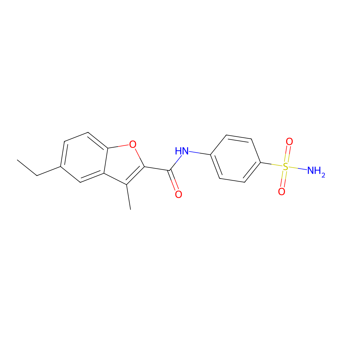 5-ethyl-3-methyl-N-(4-sulfamoylphenyl)-1-benzofuran-2-carboxamide molecular structure, CAS 724741-97-3