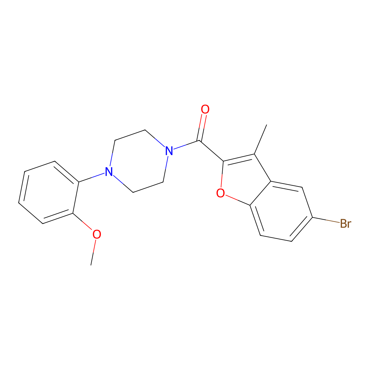 2-{4-[(5-Bromo-3-methyl-1-benzofuran-2-yl)carbonyl]-1-piperazinyl}phenyl methyl ether molecular structure, CAS 724742-06-7
