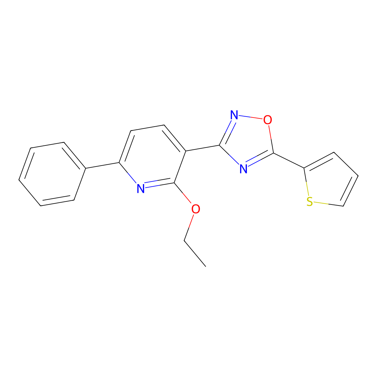 3-(2-Ethoxy-6-phenylpyridin-3-yl)-5-thiophen-2-yl-1,2,4-oxadiazole molecular structure, CAS 724744-53-0