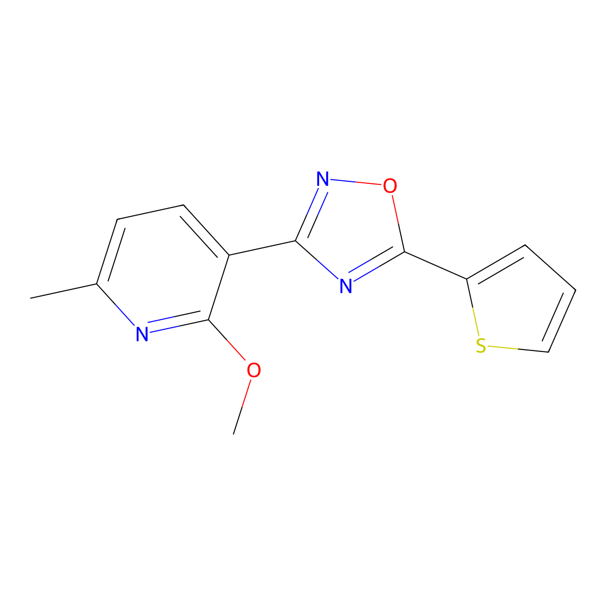 3-(2-Methoxy-6-methylpyridin-3-yl)-5-thiophen-2-yl-1,2,4-oxadiazole molecular structure, CAS 724744-62-1
