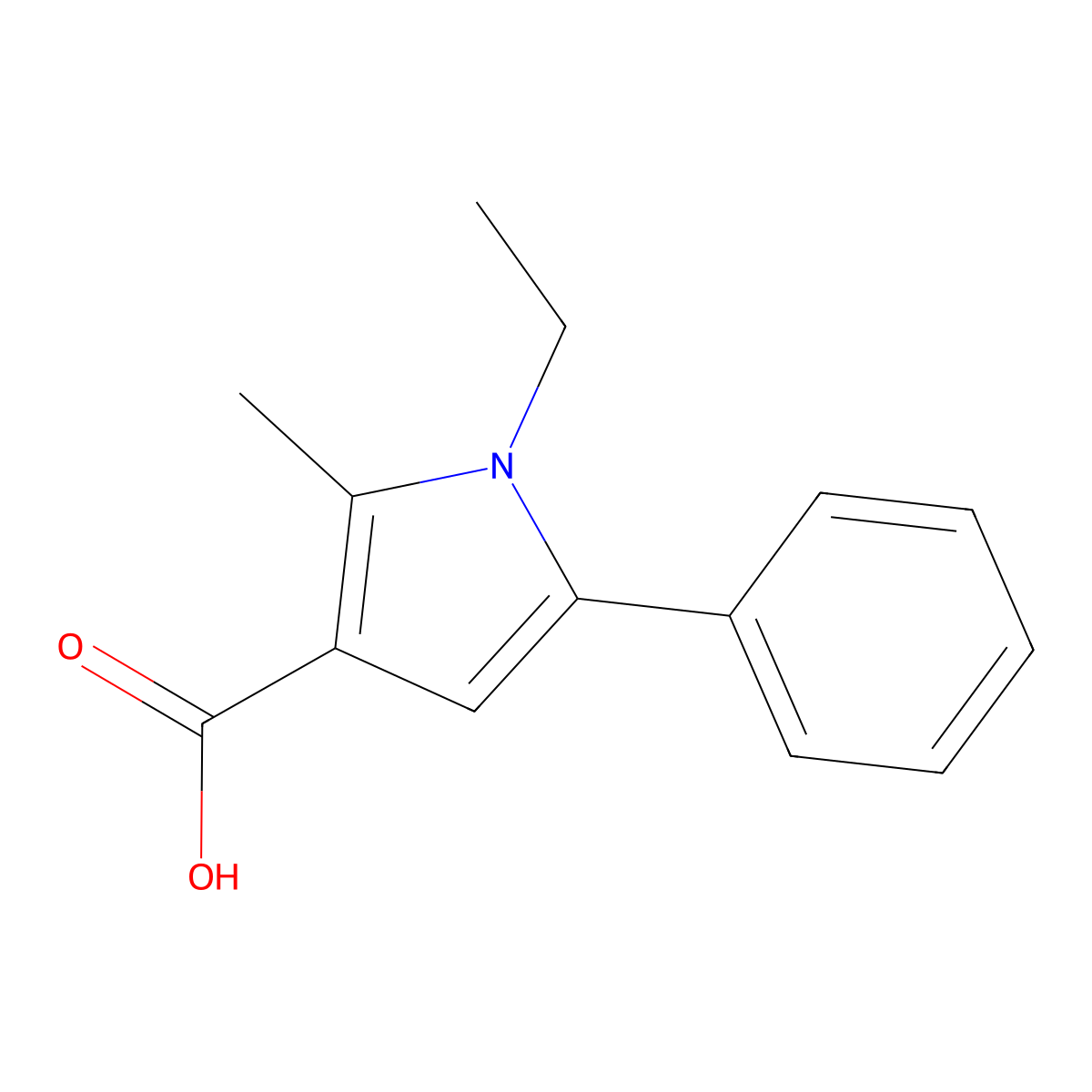1-Ethyl-2-methyl-5-phenyl-1H-pyrrole-3-carboxylic acid molecular structure, CAS 724744-76-7