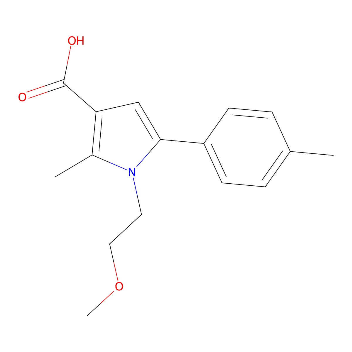 1-(2-methoxyethyl)-2-methyl-5-(4-methylphenyl)-1H-pyrrole-3-carboxylic acid molecular structure, CAS 724744-82-5