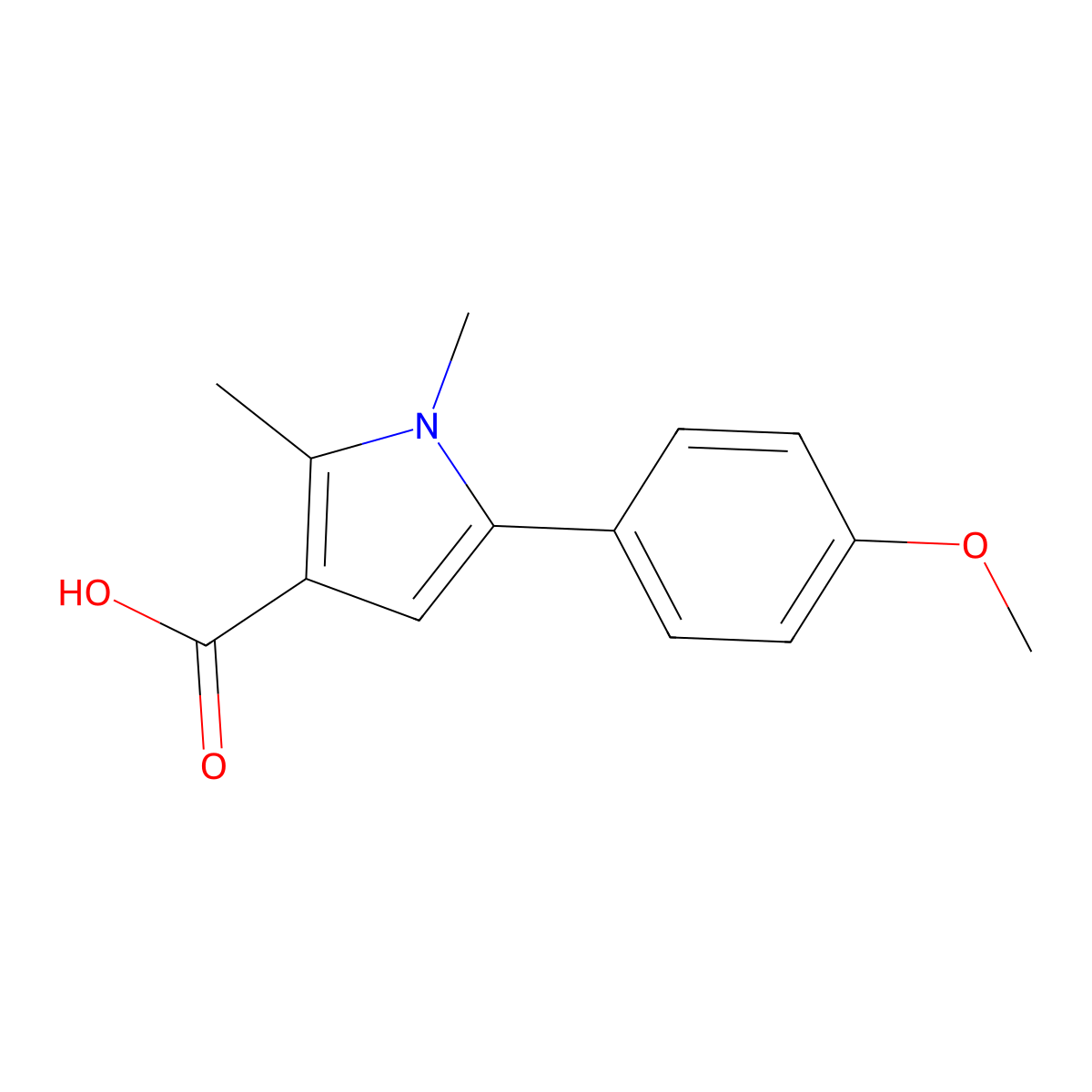 5-(4-methoxyphenyl)-1,2-dimethyl-1H-pyrrole-3-carboxylic acid molecular structure, CAS 724744-85-8