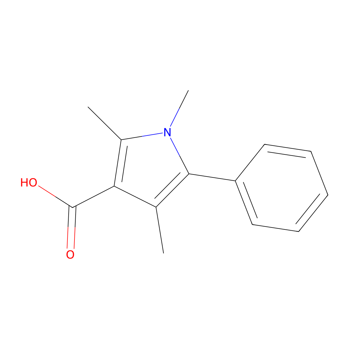 1,2,4-trimethyl-5-phenyl-1H-pyrrole-3-carboxylic acid molecular structure, CAS 724744-88-1