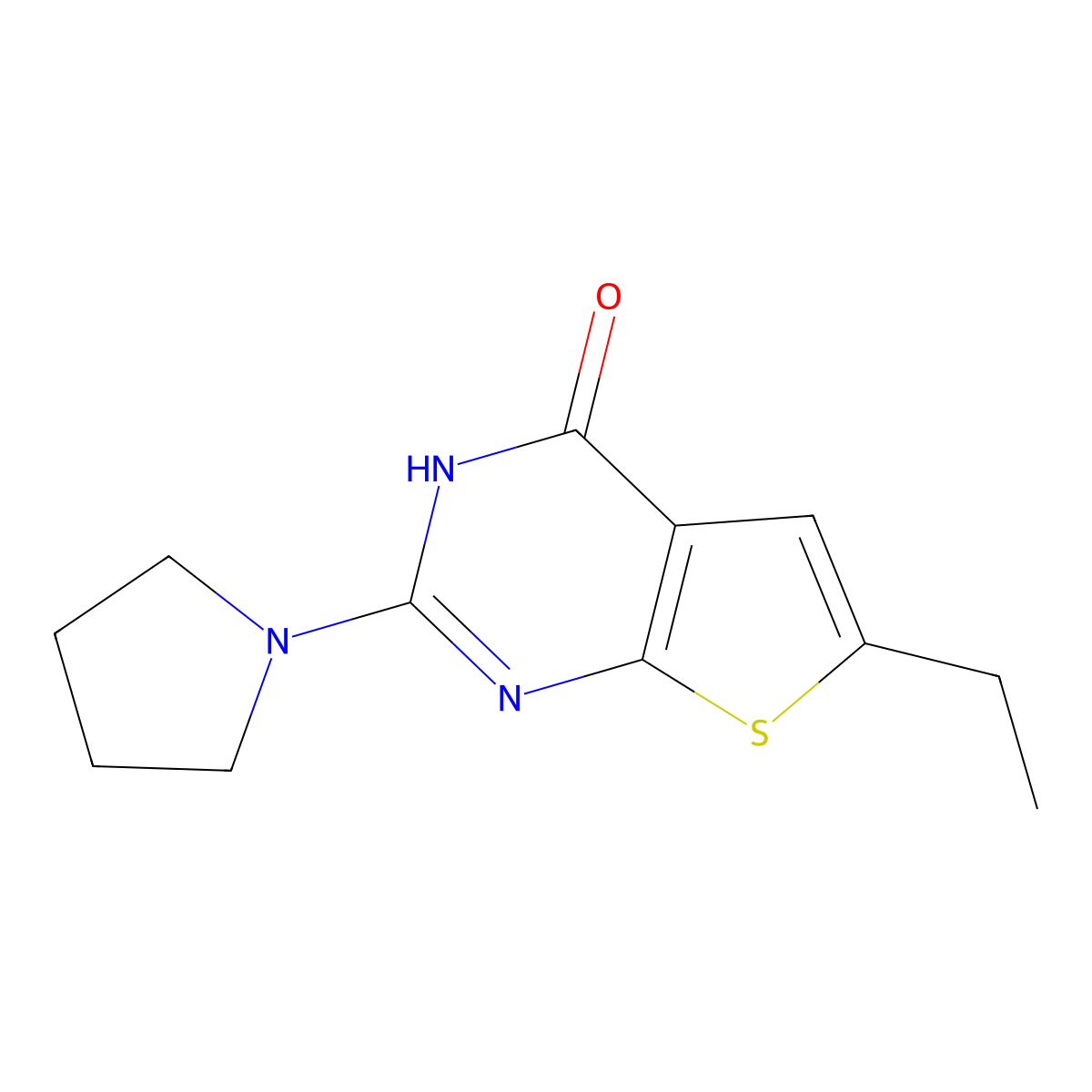 6-ethyl-2-(pyrrolidin-1-yl)-3H,4H-thieno[2,3-d]pyrimidin-4-one molecular structure, CAS 724745-15-7