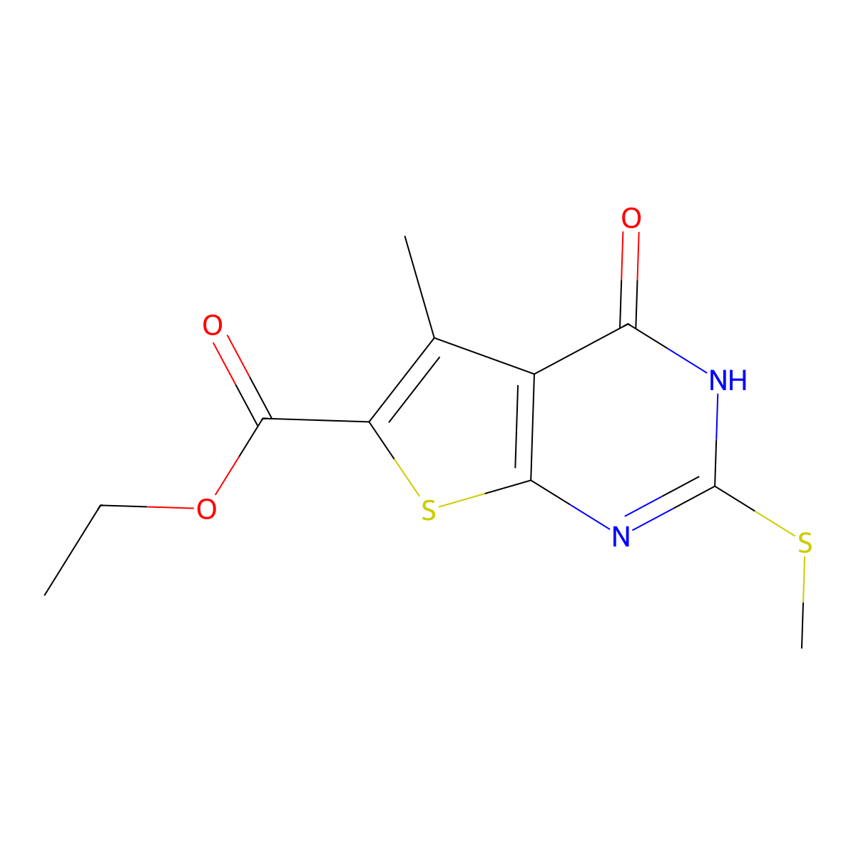 ethyl 5-methyl-2-methylsulfanyl-4-oxo-3H-thieno[2,3-d]pyrimidine-6-carboxylate molecular structure, CAS 724745-57-7