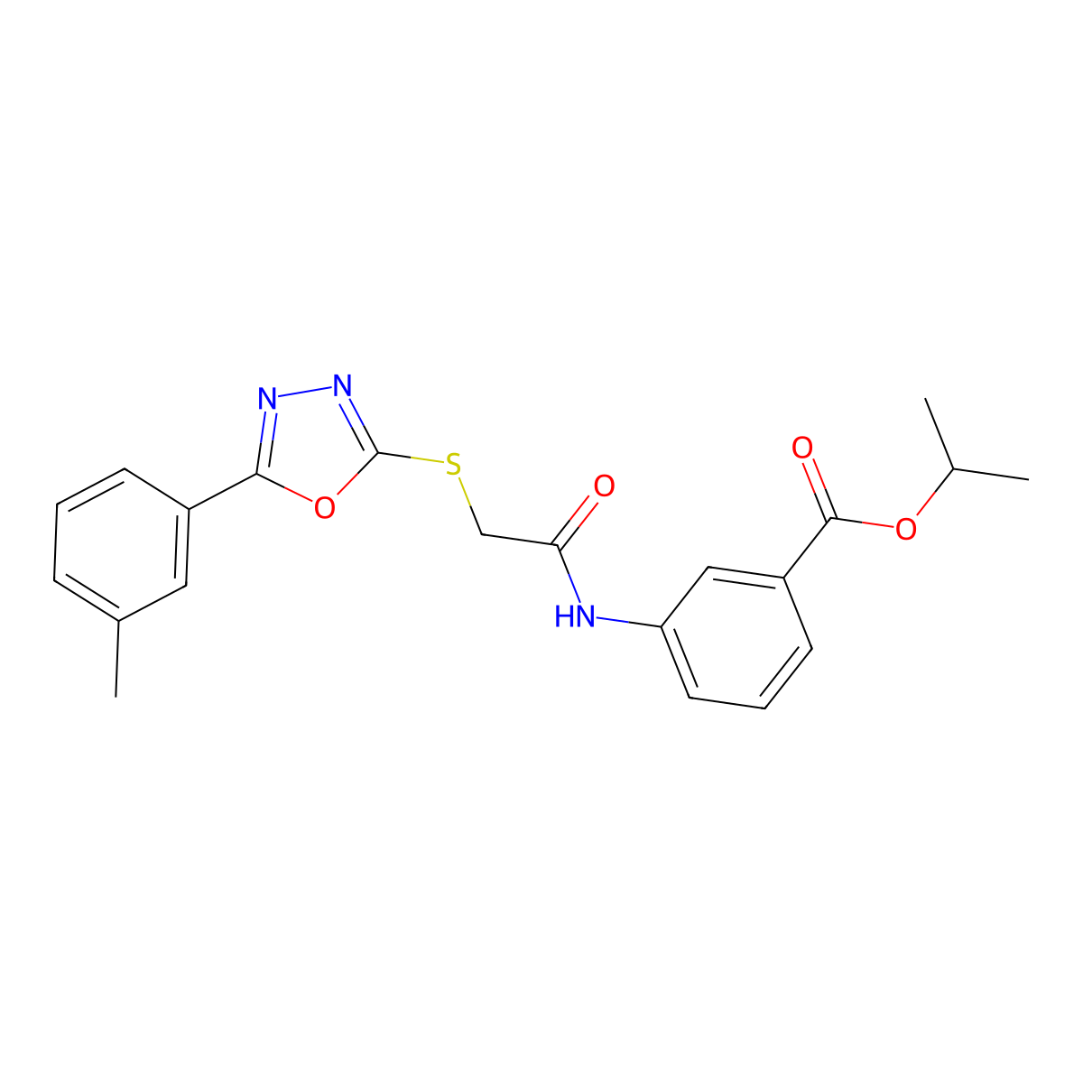 Propan-2-yl 3-[({[5-(3-methylphenyl)-1,3,4-oxadiazol-2-yl]sulfanyl}acetyl)amino]benzoate molecular structure, CAS 724746-24-1