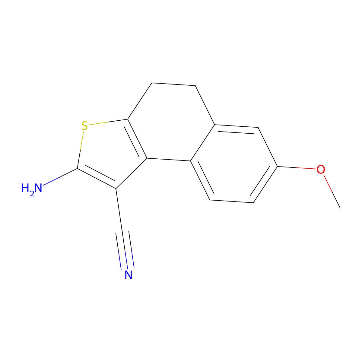 2-Amino-7-methoxy-4,5-dihydronaphtho[2,1-b]thiophene-1-carbonitrile molecular structure, CAS 724746-39-8