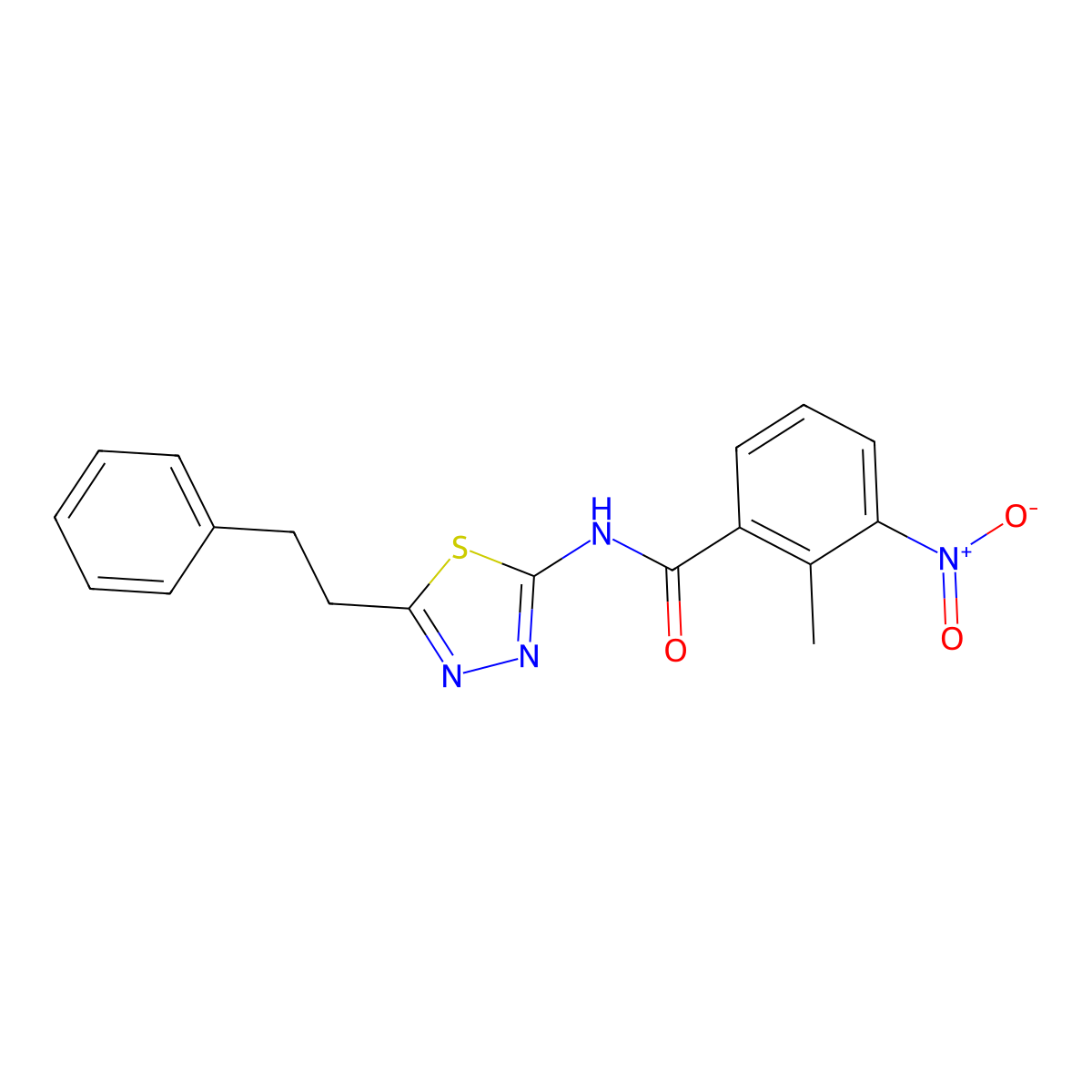 2-methyl-3-nitro-N-(5-phenethyl-1,3,4-thiadiazol-2-yl)benzamide molecular structure, CAS 724746-47-8