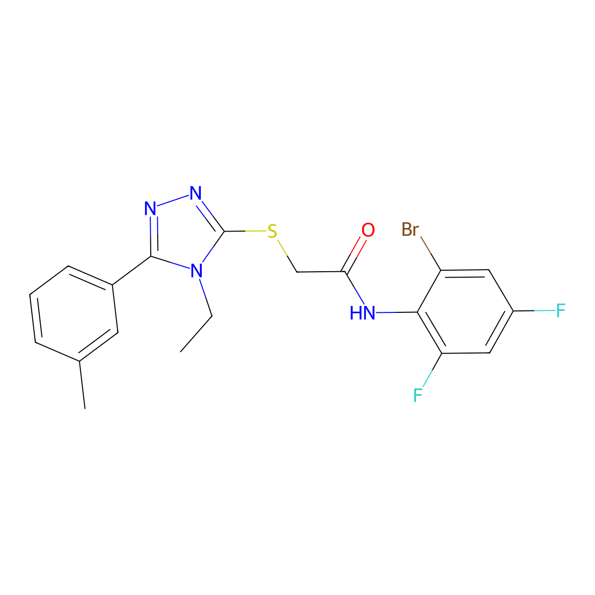 N-(2-bromo-4,6-difluorophenyl)-2-{[4-ethyl-5-(3-methylphenyl)-4H-1,2,4-triazol-3-yl]sulfanyl}acetamide molecular structure, CAS 724746-74-1