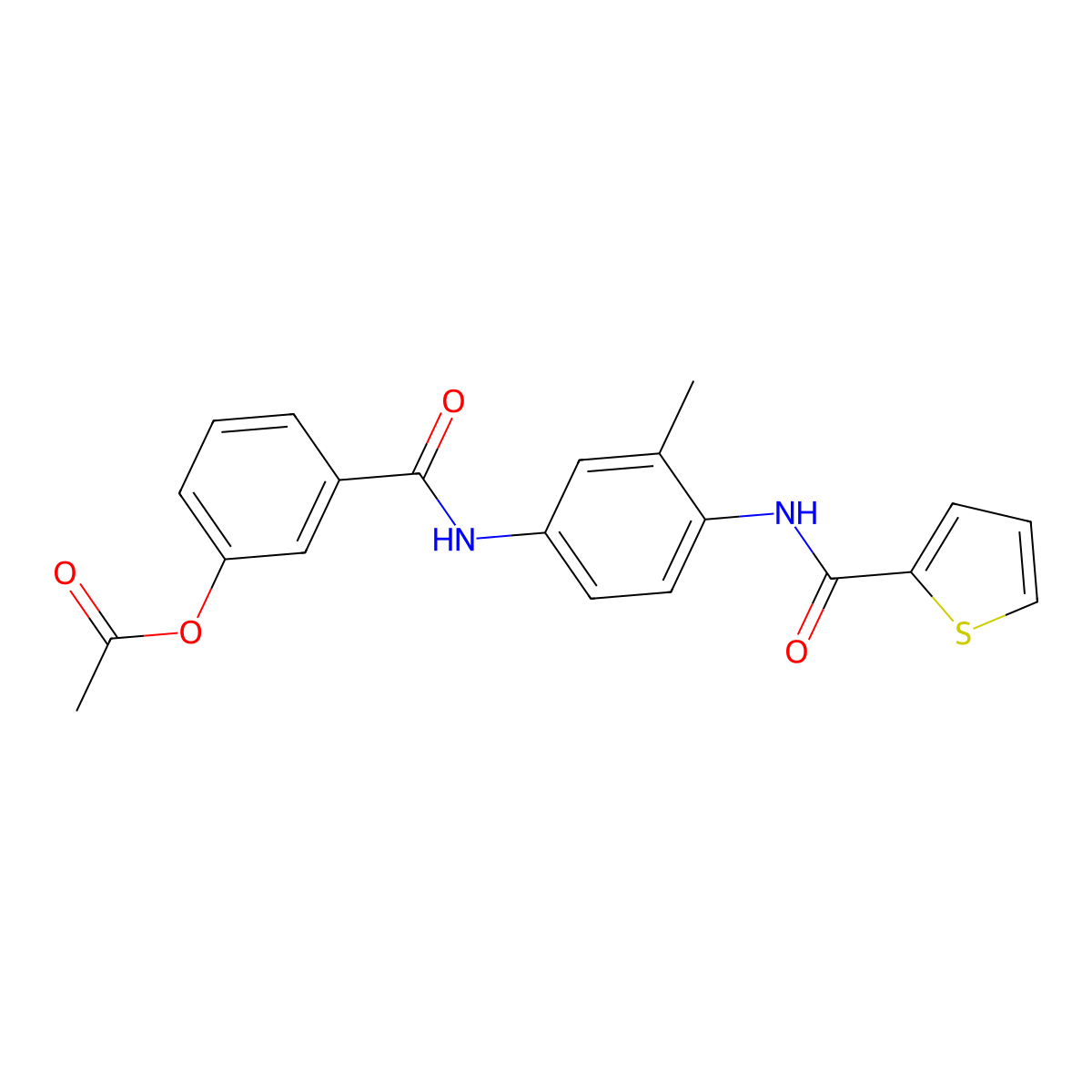 3-({3-Methyl-4-[(thiophen-2-ylcarbonyl)amino]phenyl}carbamoyl)phenyl acetate molecular structure, CAS 724747-48-2