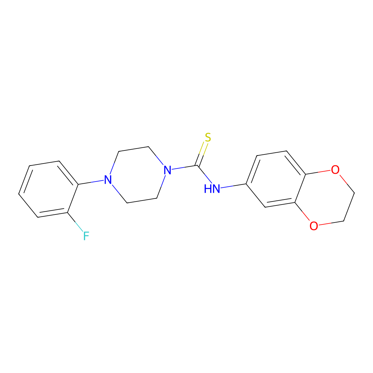 N-(2,3-dihydro-1,4-benzodioxin-6-yl)-4-(2-fluorophenyl)piperazine-1-carbothioamide molecular structure, CAS 724748-89-4