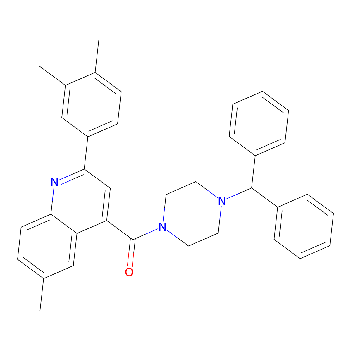[2-(3,4-Dimethylphenyl)-6-methylquinolin-4-yl][4-(diphenylmethyl)piperazin-1-yl]methanone molecular structure, CAS 724748-90-7