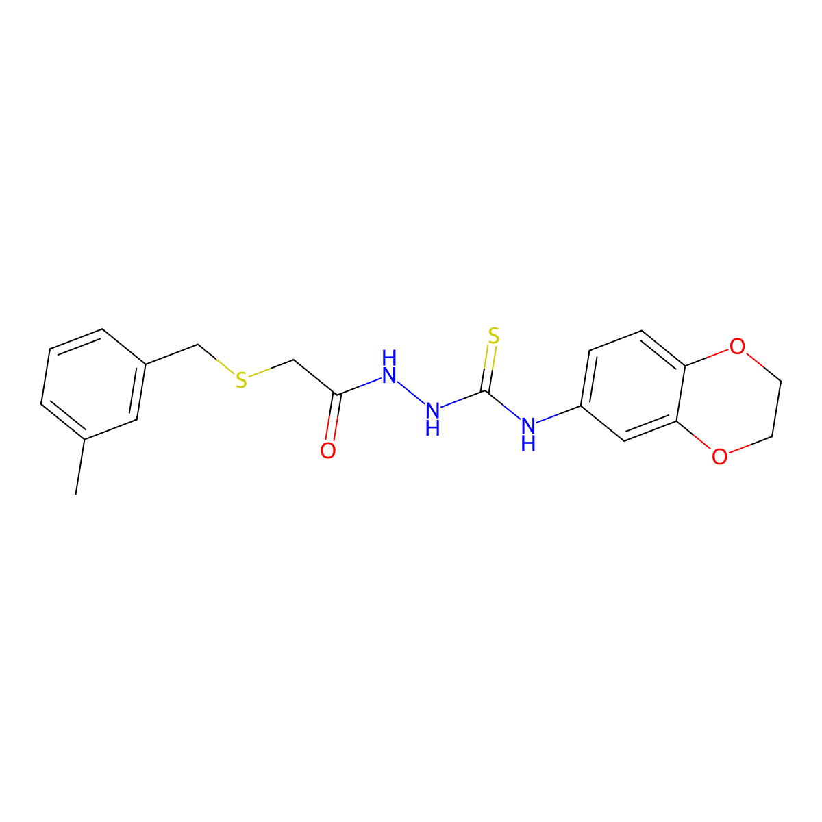 N-(2,3-dihydro-1,4-benzodioxin-6-yl)-2-{[(3-methylbenzyl)sulfanyl]acetyl}hydrazinecarbothioamide molecular structure, CAS 724749-48-8