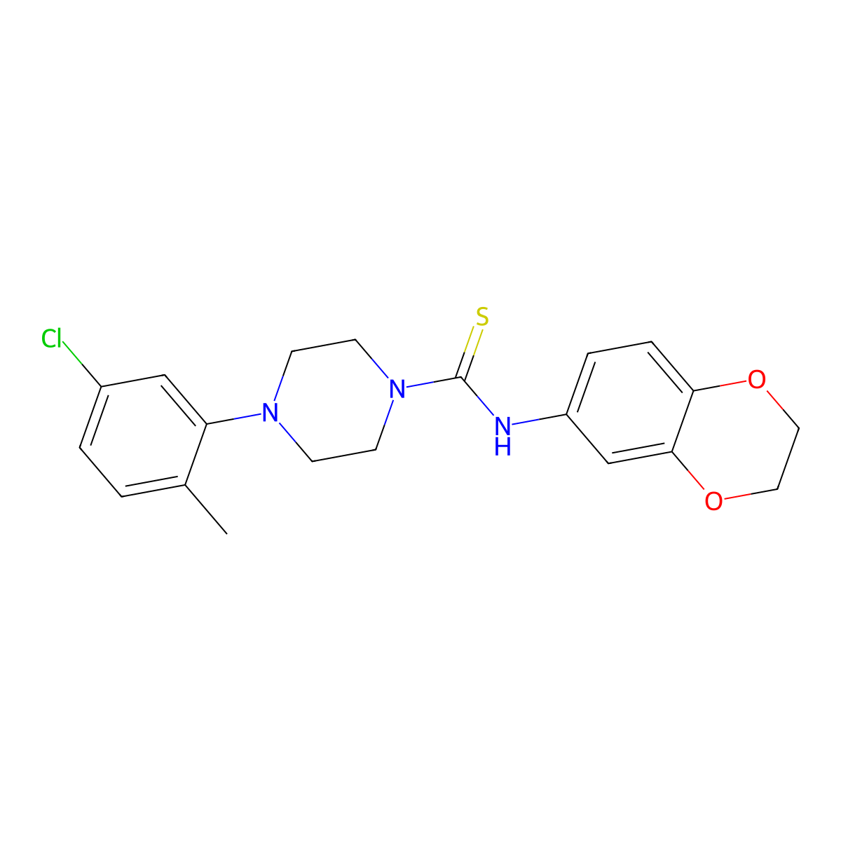 4-(5-chloro-2-methylphenyl)-N-(2,3-dihydro-1,4-benzodioxin-6-yl)piperazine-1-carbothioamide molecular structure, CAS 724749-74-0