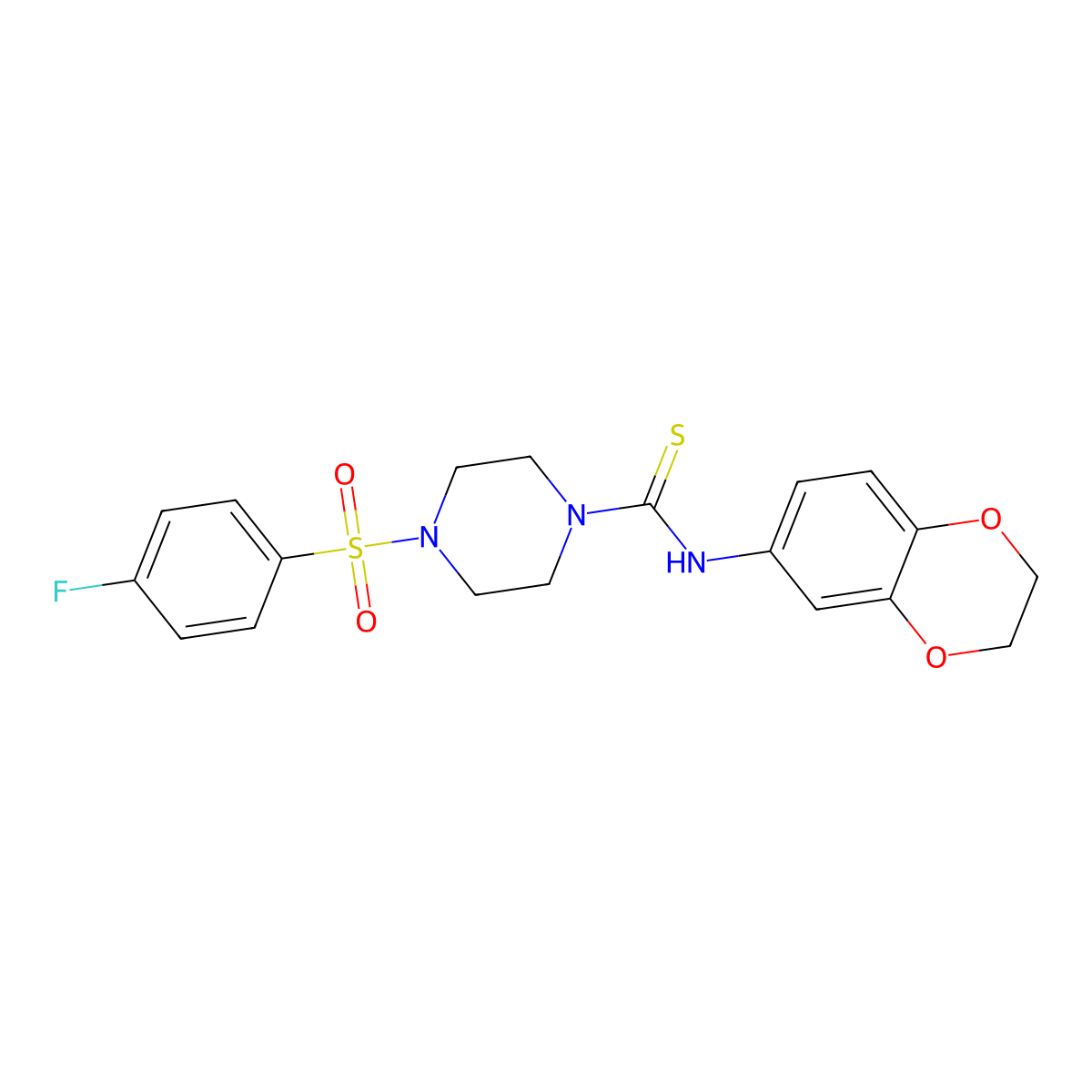 N-(2,3-dihydro-1,4-benzodioxin-6-yl)-4-[(4-fluorophenyl)sulfonyl]piperazine-1-carbothioamide molecular structure, CAS 724749-76-2