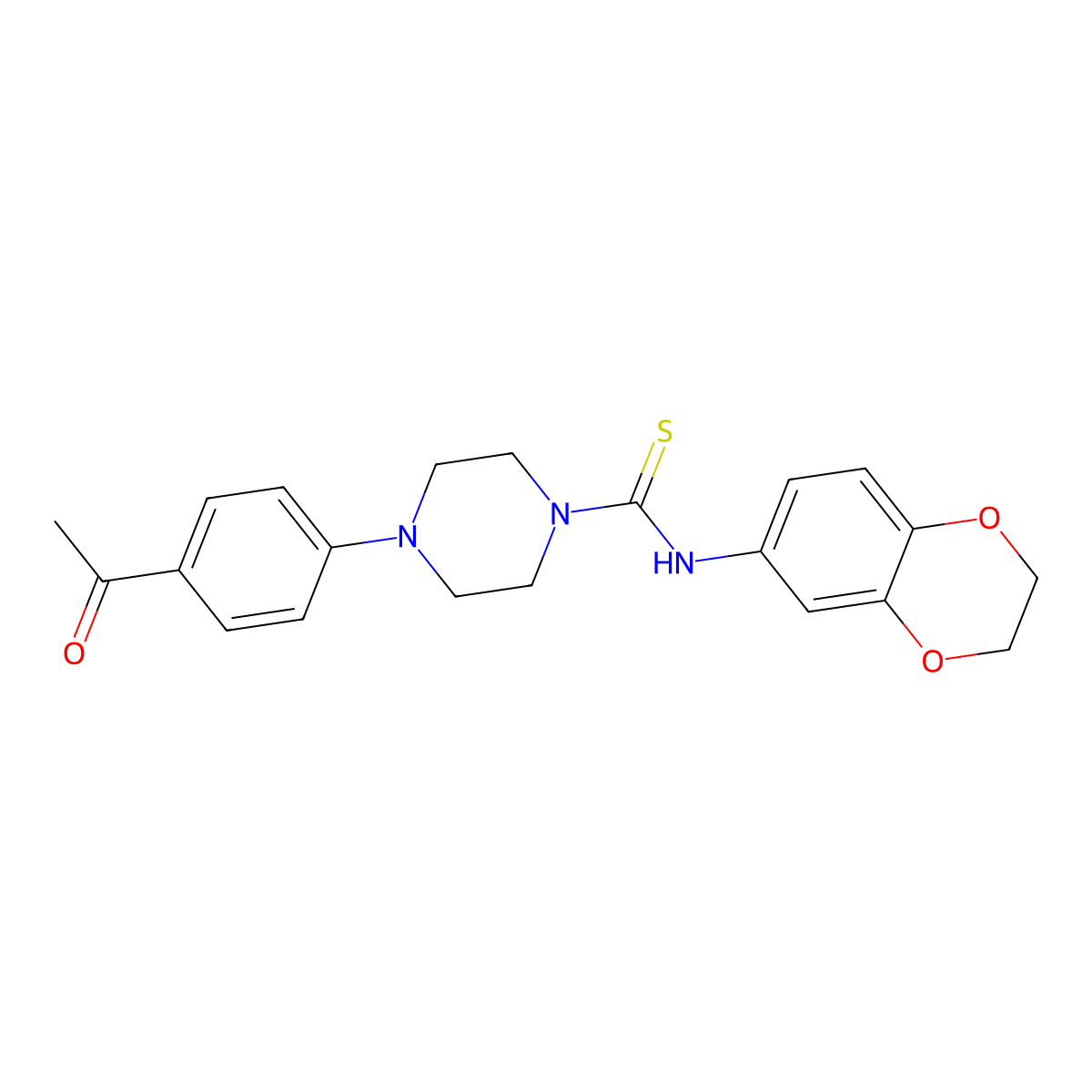 4-(4-acetylphenyl)-N-(2,3-dihydro-1,4-benzodioxin-6-yl)piperazine-1-carbothioamide molecular structure, CAS 724749-77-3
