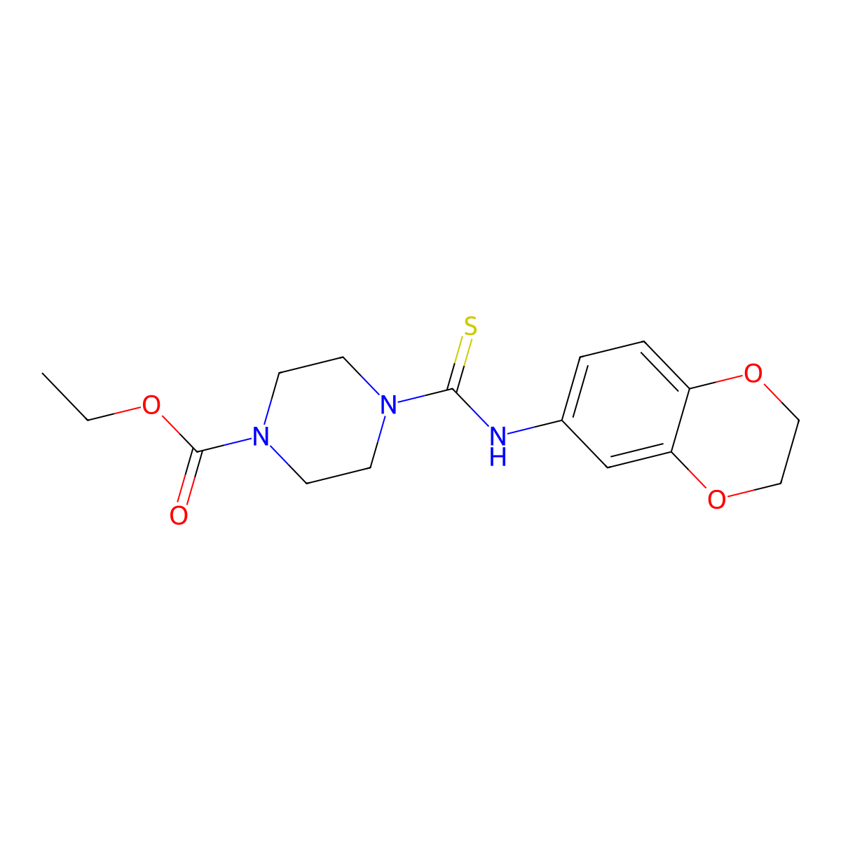 Ethyl 4-(2,3-dihydro-1,4-benzodioxin-6-ylcarbamothioyl)piperazine-1-carboxylate molecular structure, CAS 724749-85-3