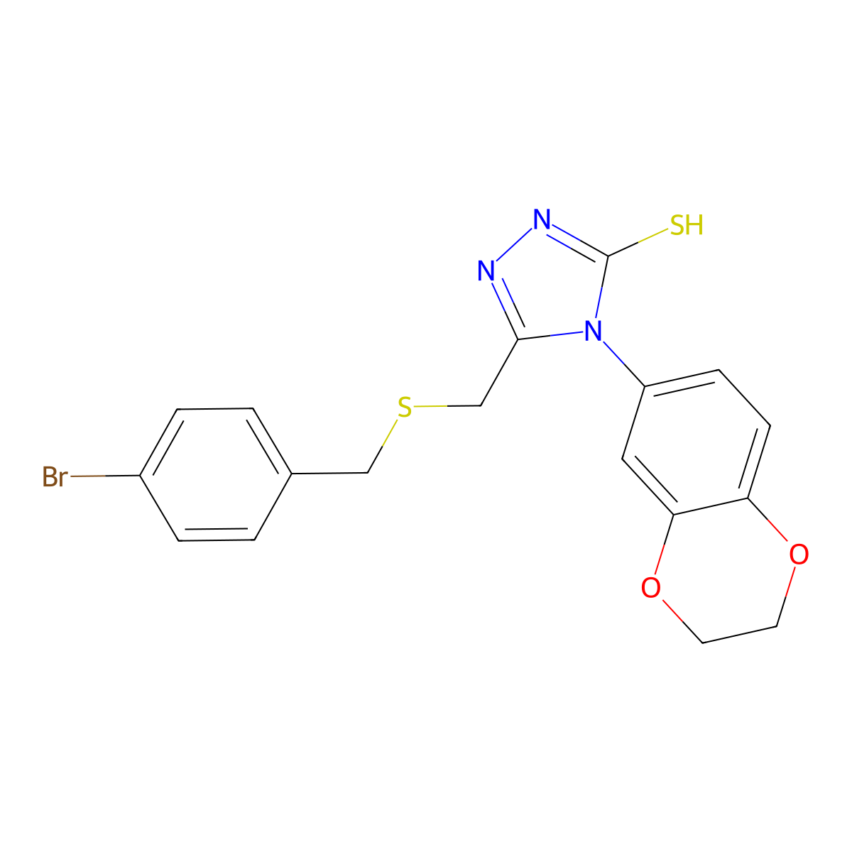 5-{[(4-bromobenzyl)sulfanyl]methyl}-4-(2,3-dihydro-1,4-benzodioxin-6-yl)-4H-1,2,4-triazole-3-thiol molecular structure, CAS 724749-88-6