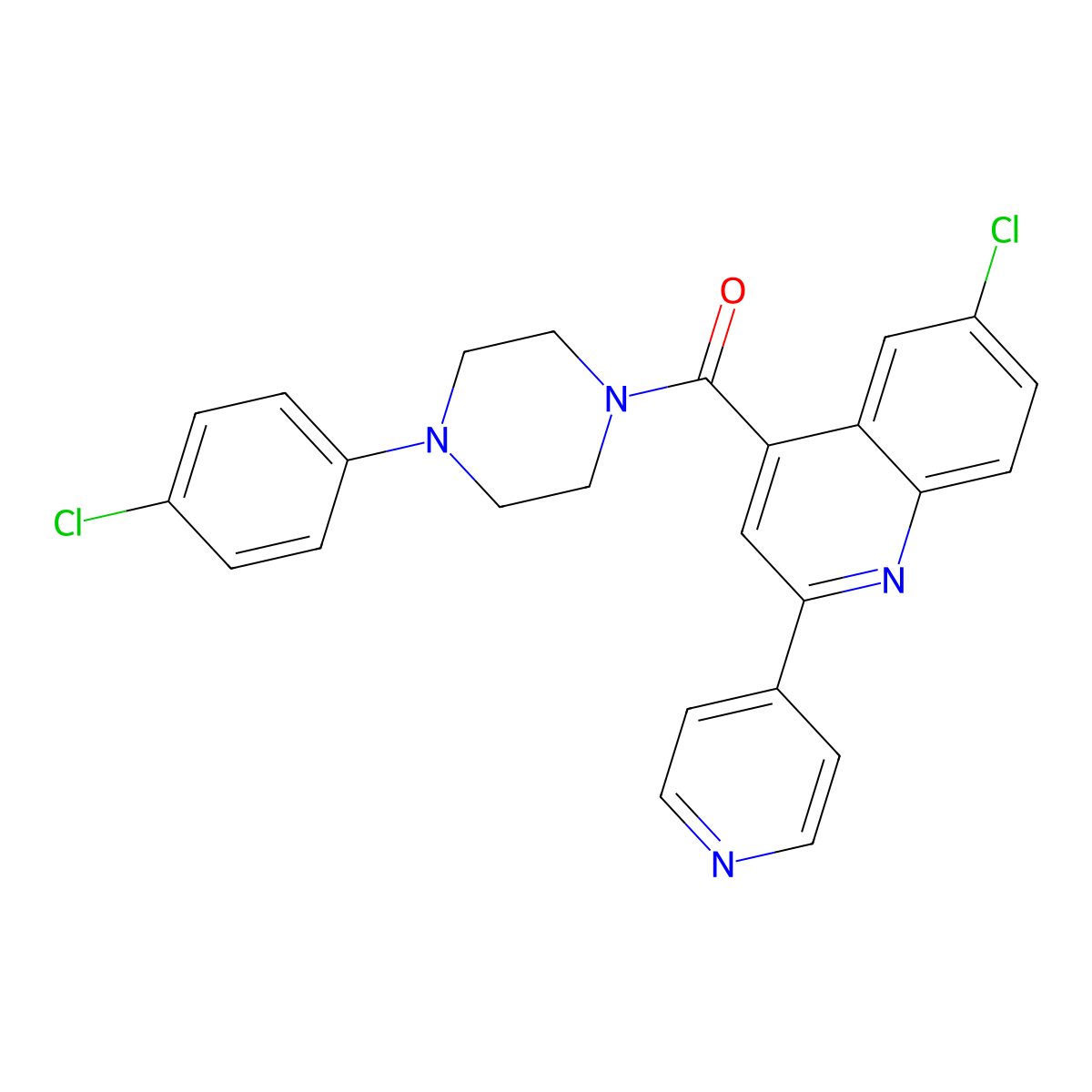 [4-(4-Chlorophenyl)piperazin-1-yl][6-chloro-2-(pyridin-4-yl)quinolin-4-yl]methanone molecular structure, CAS 724750-08-7