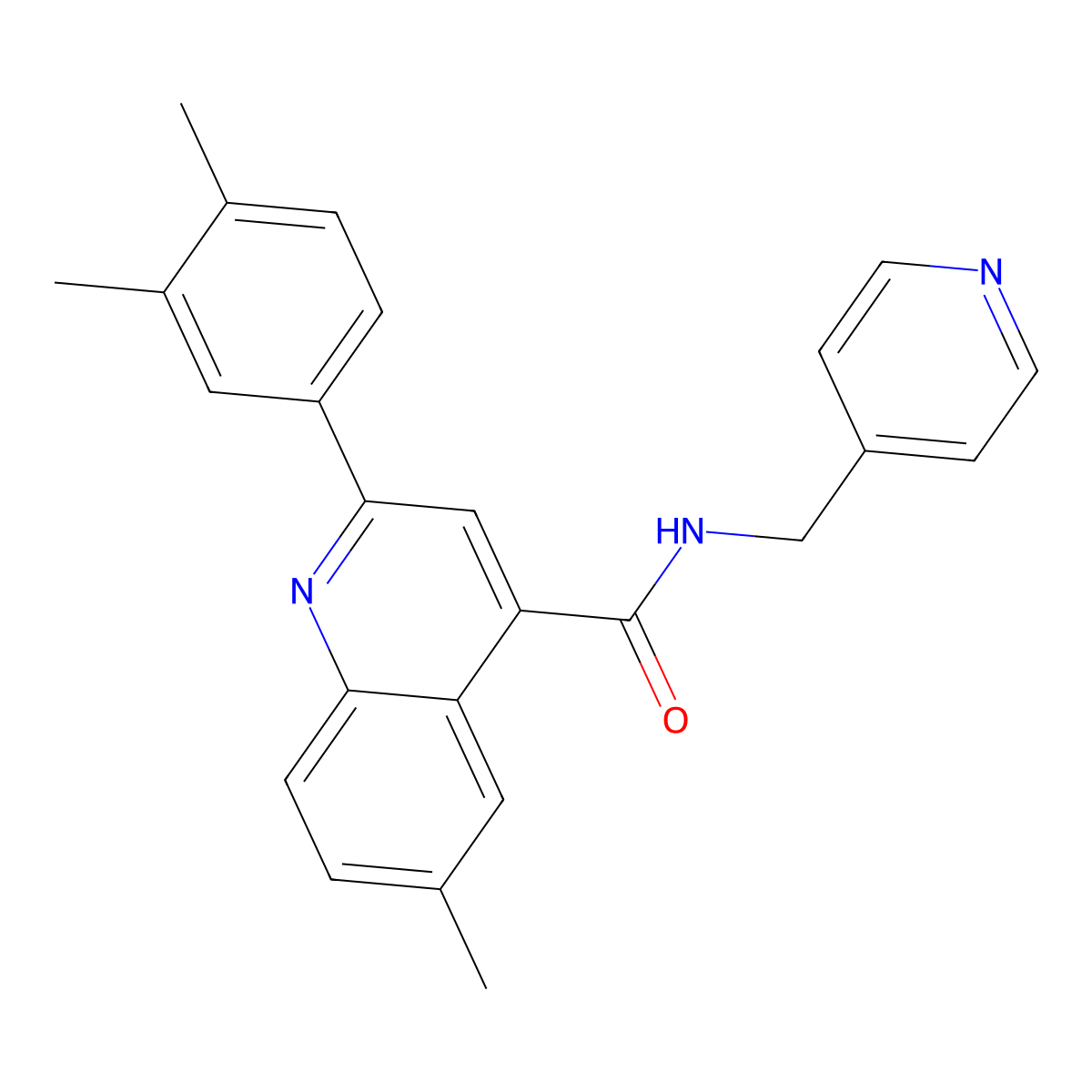 2-(3,4-dimethylphenyl)-6-methyl-N-(pyridin-4-ylmethyl)quinoline-4-carboxamide molecular structure, CAS 724750-14-5