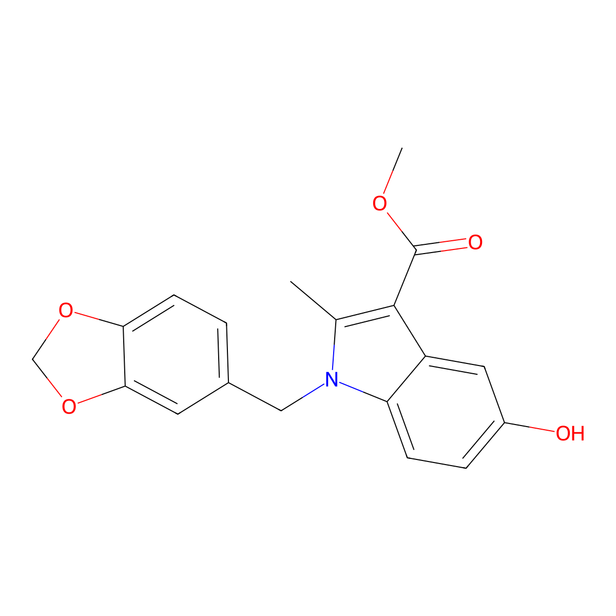 methyl 1-(1,3-benzodioxol-5-ylmethyl)-5-hydroxy-2-methyl-1H-indole-3-carboxylate molecular structure, CAS 724751-90-0