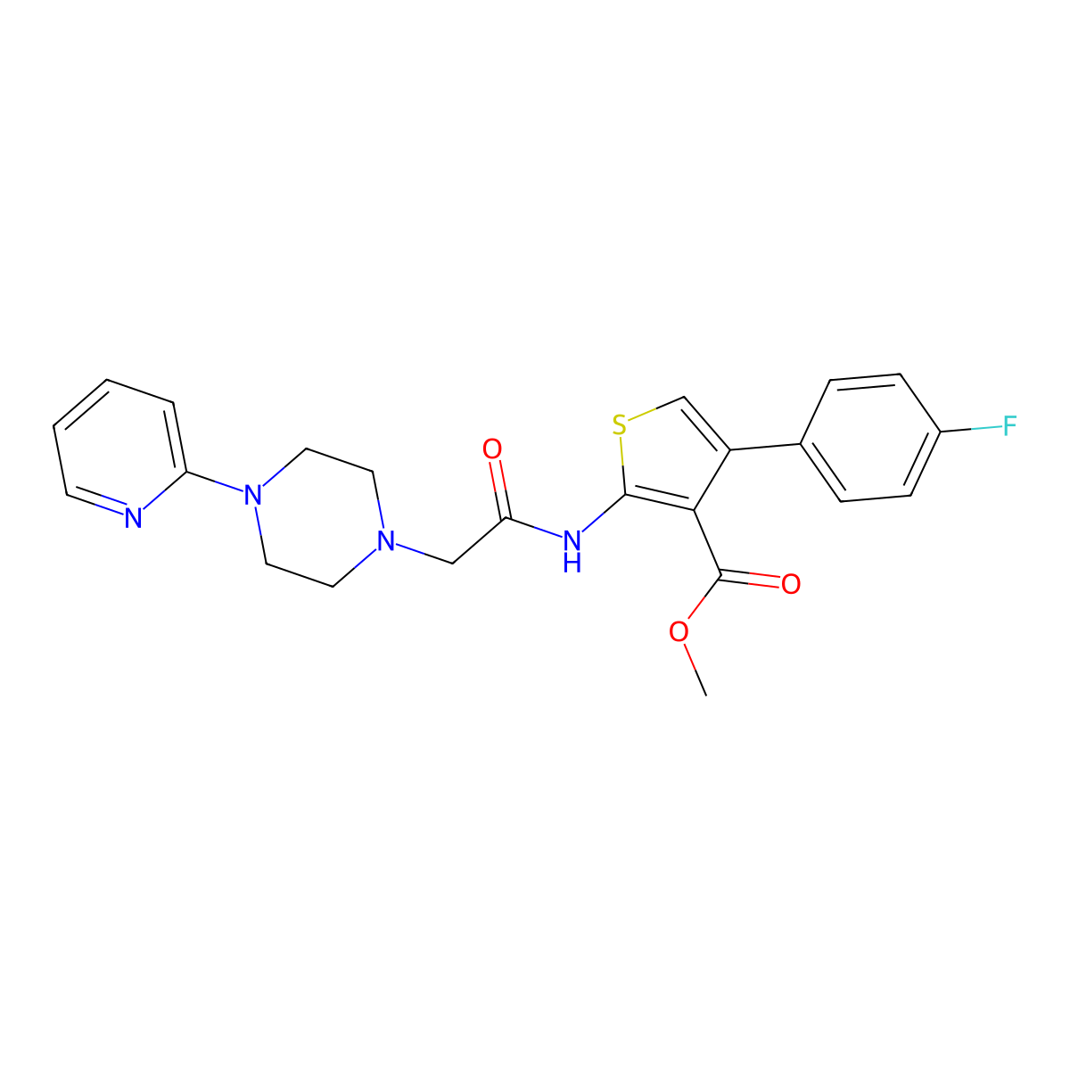 Methyl 4-(4-fluorophenyl)-2-({[4-(pyridin-2-yl)piperazin-1-yl]acetyl}amino)thiophene-3-carboxylate molecular structure, CAS 724753-88-2