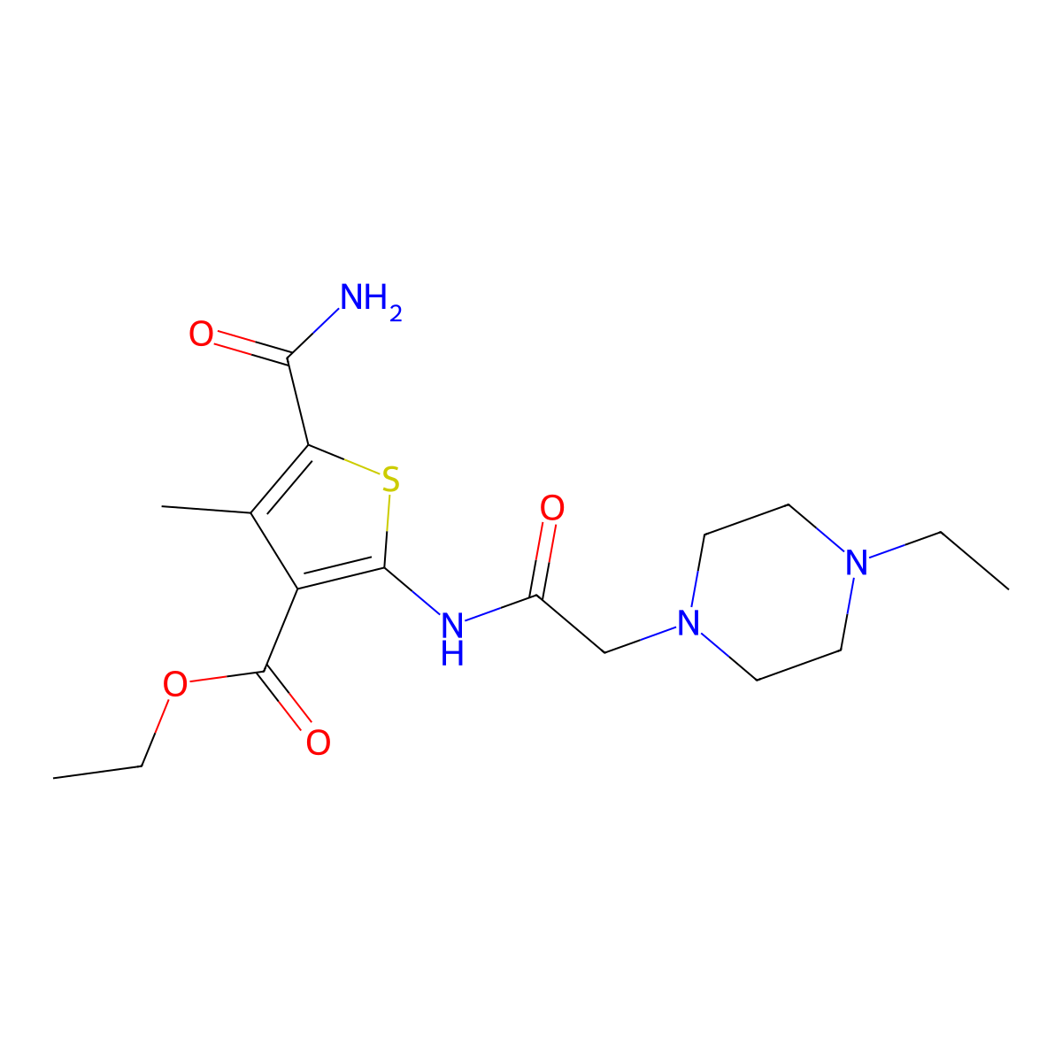 Ethyl 5-carbamoyl-2-{[(4-ethylpiperazin-1-yl)acetyl]amino}-4-methylthiophene-3-carboxylate molecular structure, CAS 724754-49-8