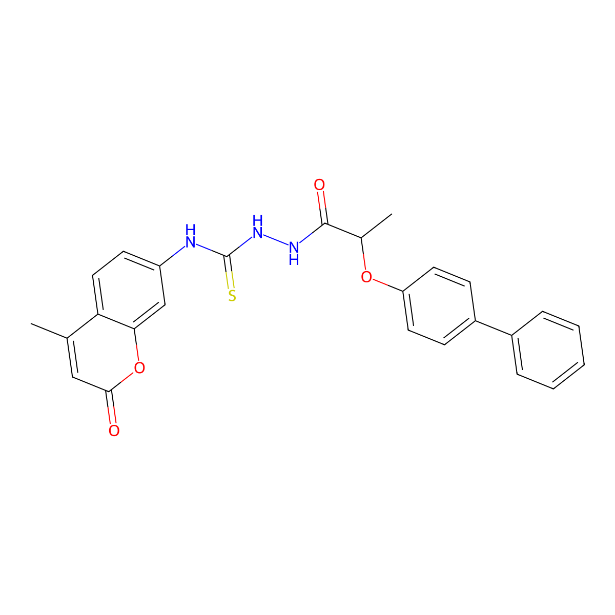 1-(4-Methyl-2-oxochromen-7-yl)-3-[2-(4-phenylphenoxy)propanoylamino]thiourea molecular structure, CAS 724754-67-0