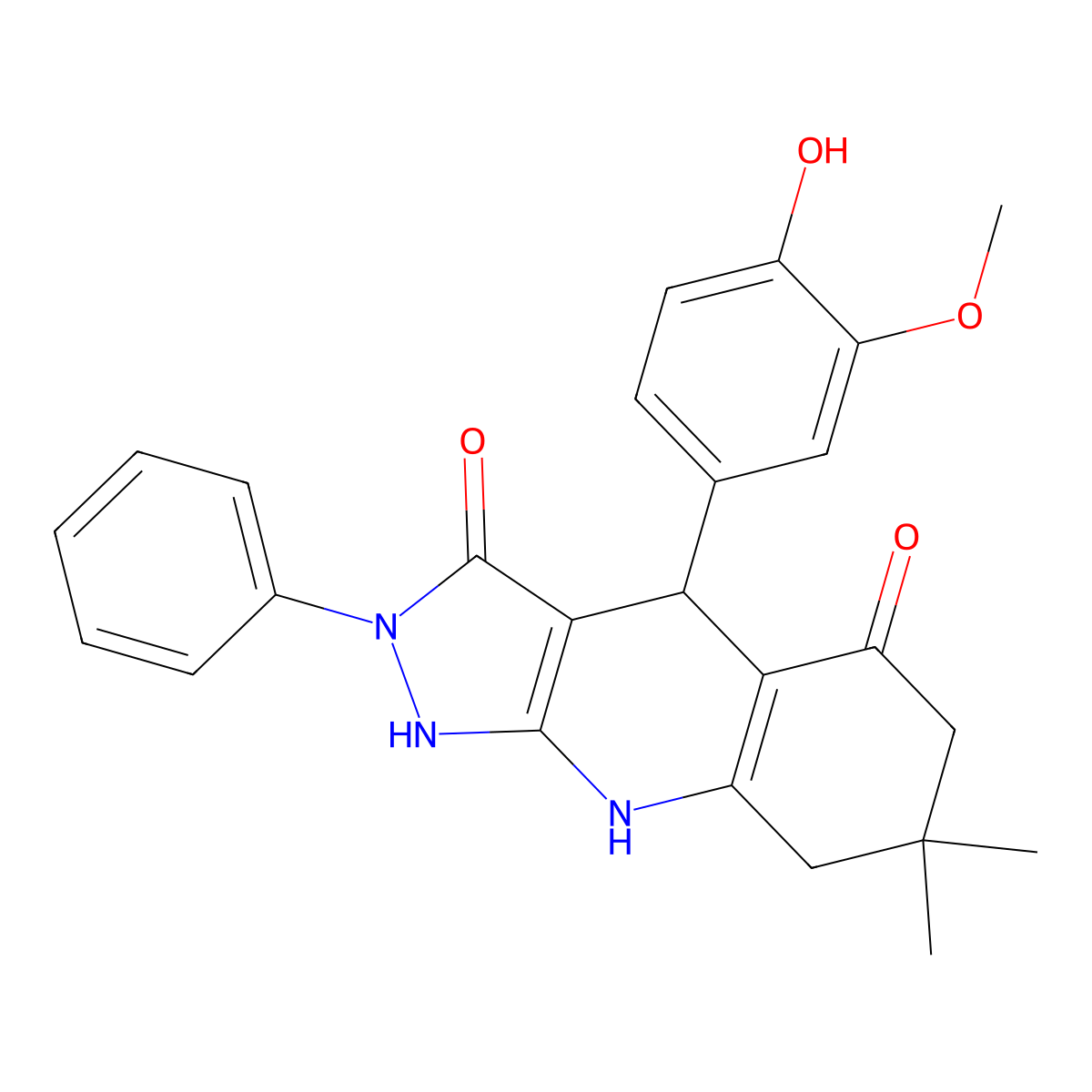 4-(4-hydroxy-3-methoxyphenyl)-7,7-dimethyl-2-phenyl-4,7,8,9-tetrahydro-1H-pyrazolo[3,4-b]quinoline-3,5(2H,6H)-dione molecular structure, CAS 724756-99-4