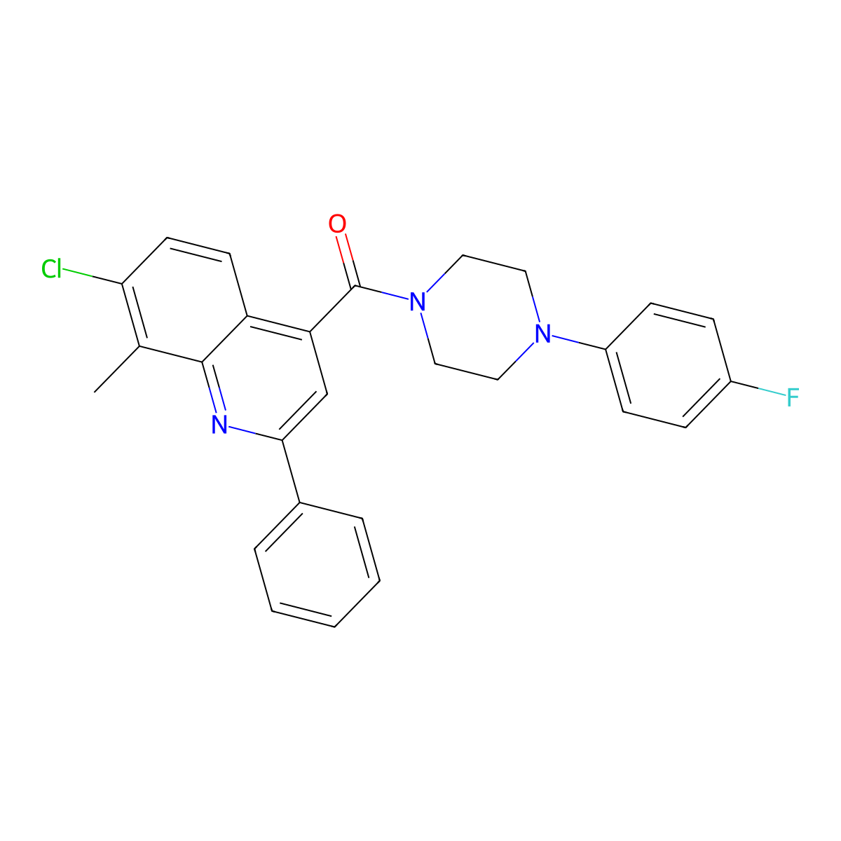 (7-Chloro-8-methyl-2-phenylquinolin-4-yl)[4-(4-fluorophenyl)piperazin-1-yl]methanone molecular structure, CAS 724757-98-6