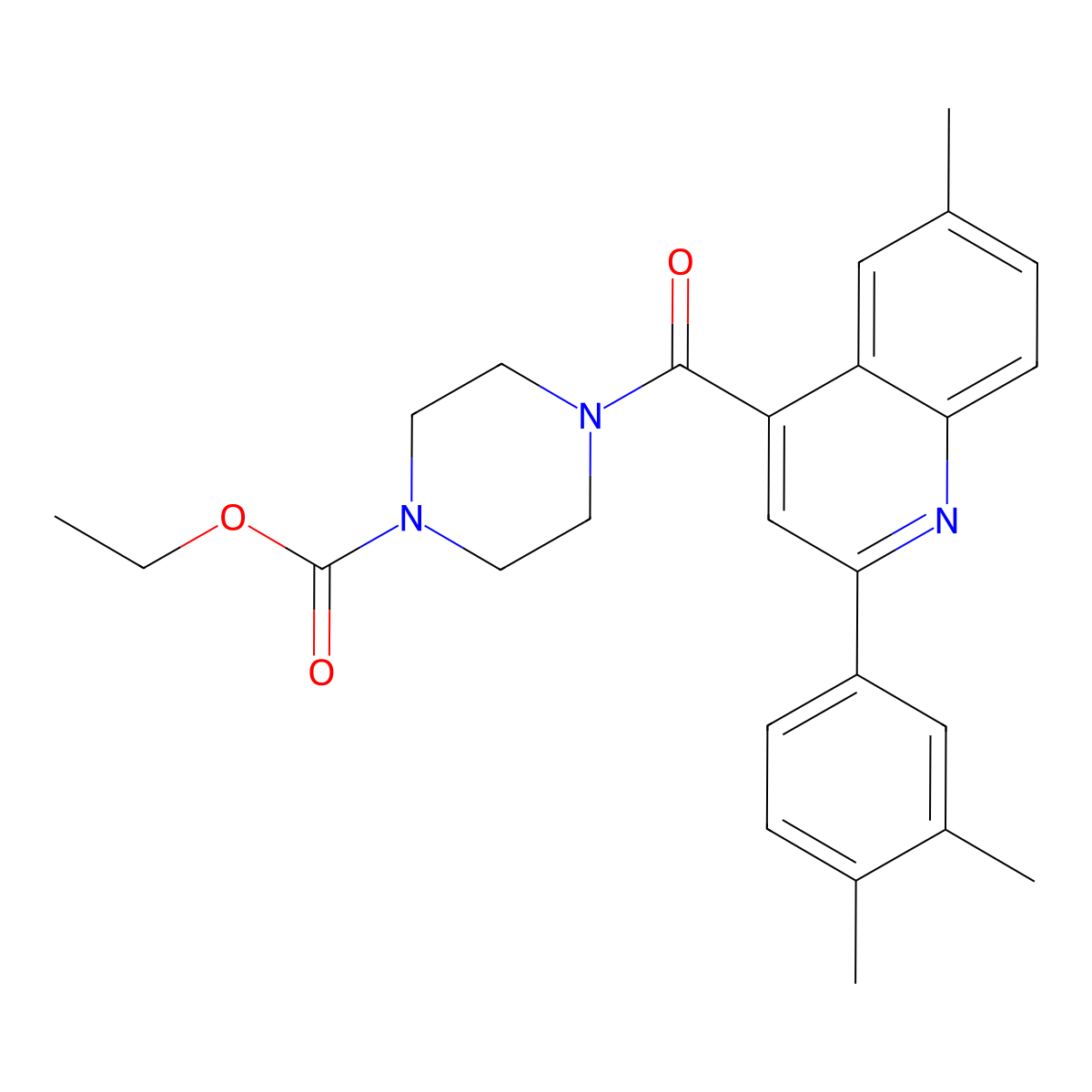 Ethyl 4-(2-(3,4-dimethylphenyl)-6-methylquinoline-4-carbonyl)piperazine-1-carboxylate molecular structure, CAS 724757-99-7
