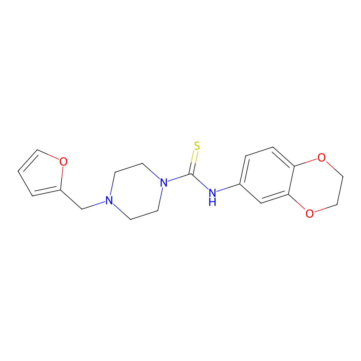 N-(2,3-dihydro-1,4-benzodioxin-6-yl)-4-(furan-2-ylmethyl)piperazine-1-carbothioamide molecular structure, CAS 724758-16-1