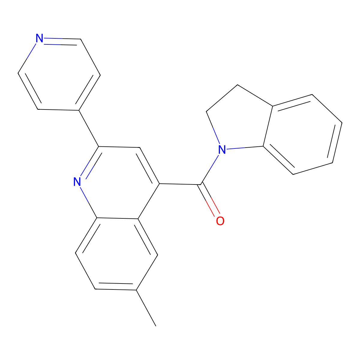 2,3-Dihydroindol-1-yl-(6-methyl-2-pyridin-4-ylquinolin-4-yl)methanone molecular structure, CAS 724758-19-4