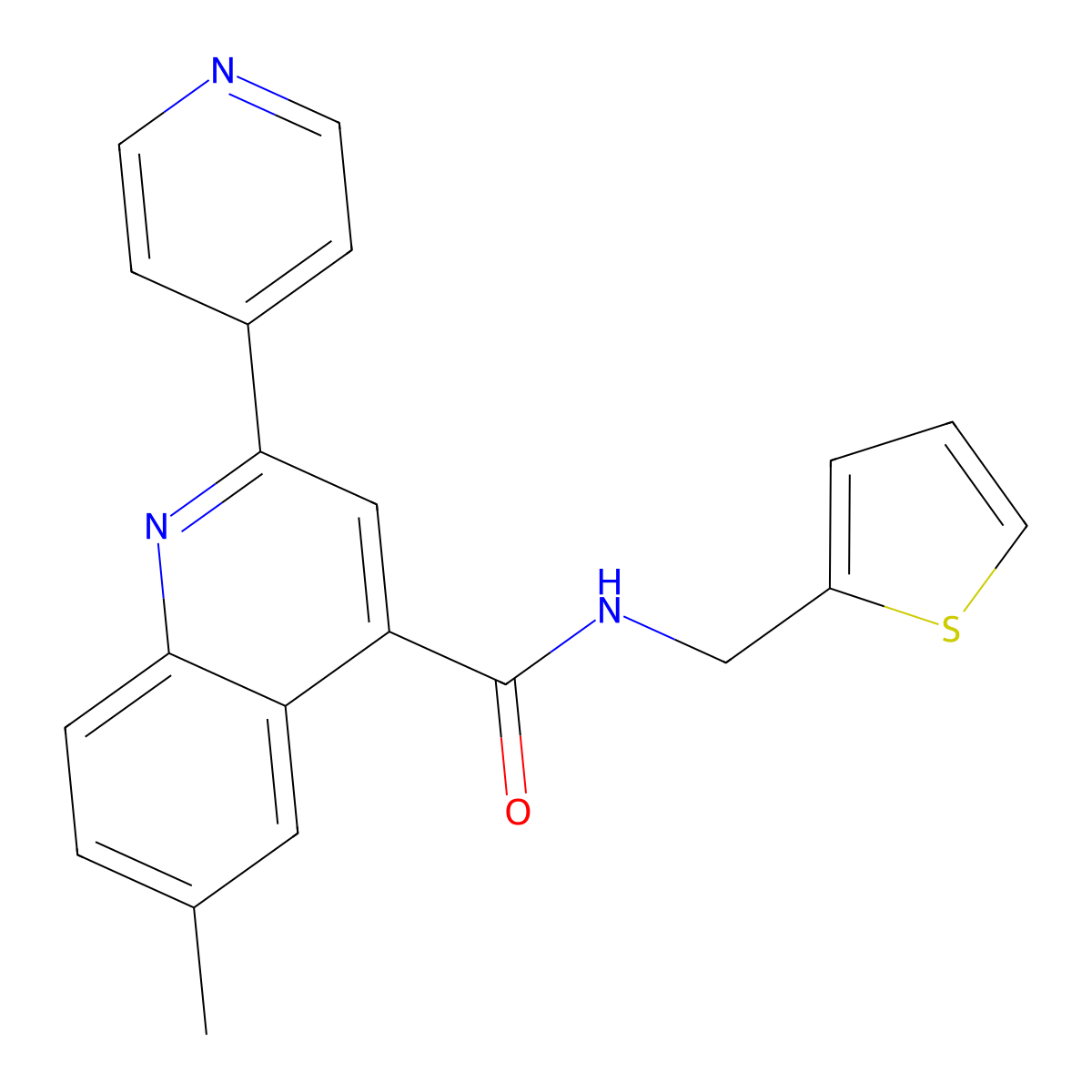 6-methyl-2-(pyridin-4-yl)-N-(thiophen-2-ylmethyl)quinoline-4-carboxamide molecular structure, CAS 724758-24-1