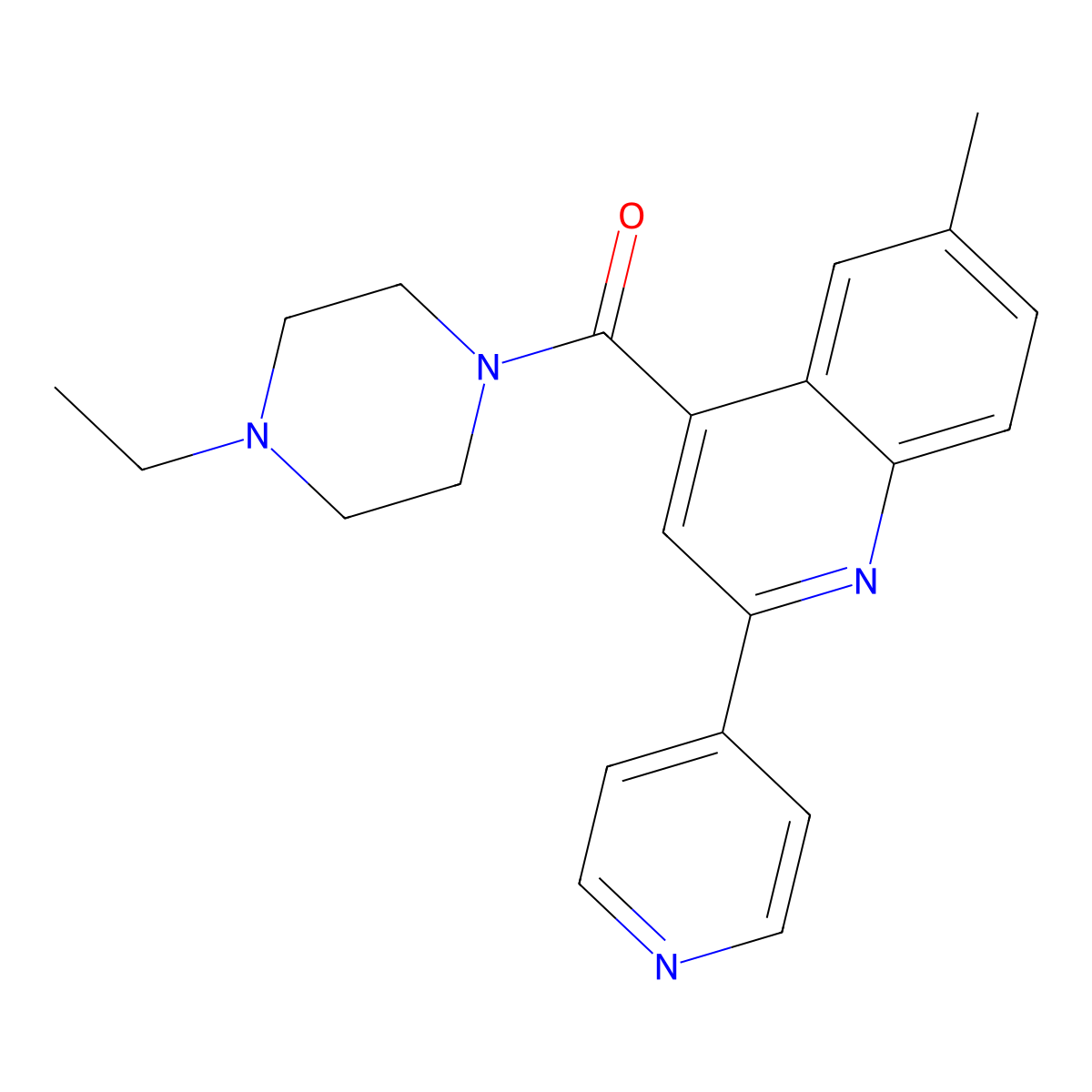 (4-Ethylpiperazin-1-yl)[6-methyl-2-(pyridin-4-yl)quinolin-4-yl]methanone molecular structure, CAS 724758-28-5