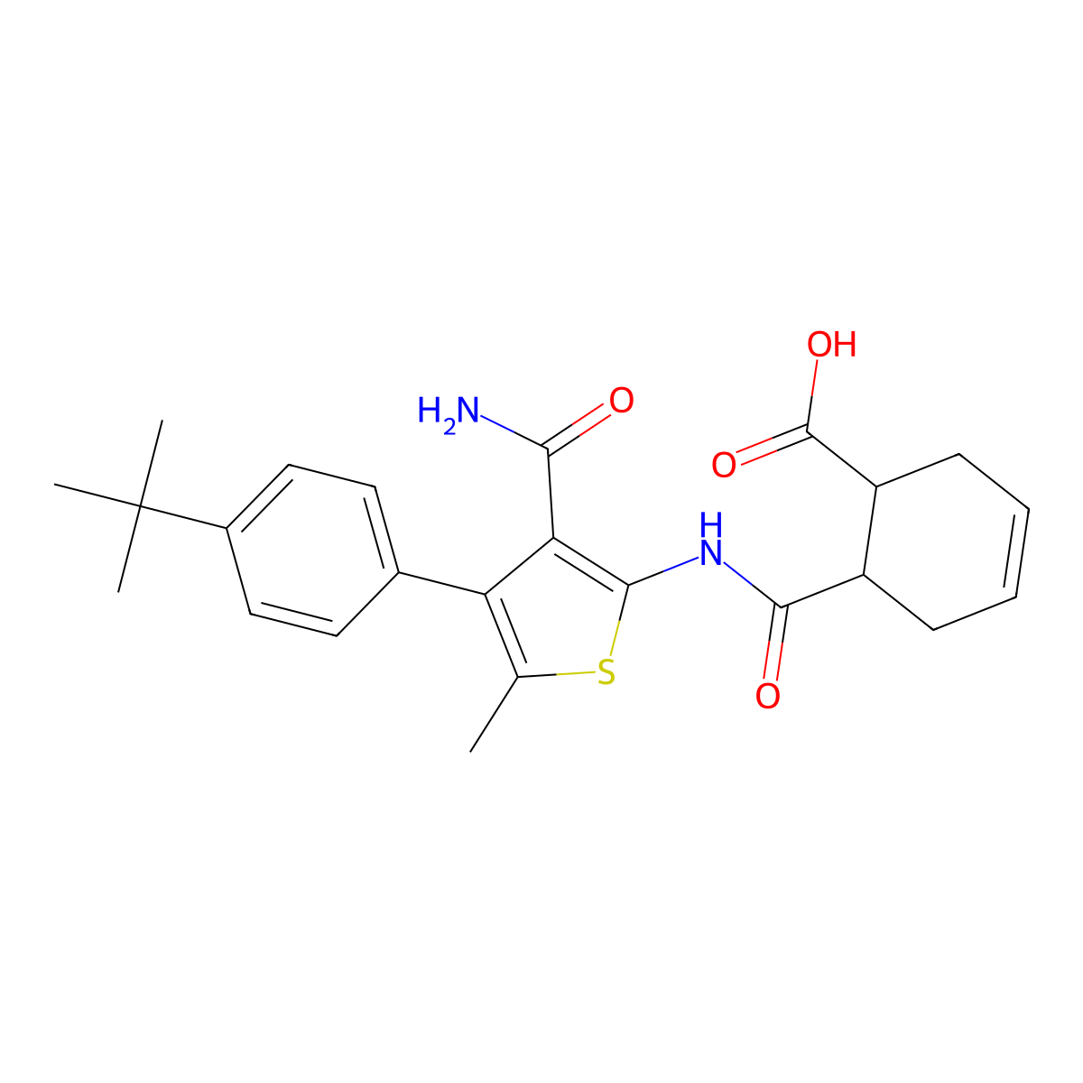 6-{[4-(4-Tert-butylphenyl)-3-carbamoyl-5-methylthiophen-2-yl]carbamoyl}cyclohex-3-ene-1-carboxylic acid molecular structure, CAS 724758-31-0