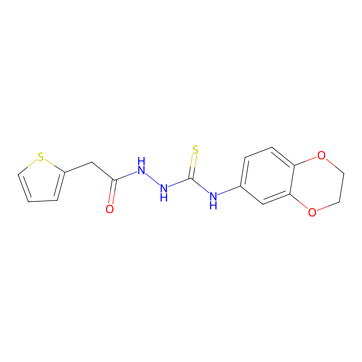 N-(2,3-dihydro-1,4-benzodioxin-6-yl)-2-(thiophen-2-ylacetyl)hydrazinecarbothioamide molecular structure, CAS 724758-38-7
