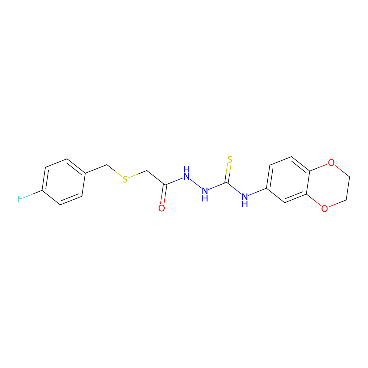N-(2,3-dihydro-1,4-benzodioxin-6-yl)-2-{[(4-fluorobenzyl)sulfanyl]acetyl}hydrazinecarbothioamide molecular structure, CAS 724758-45-6