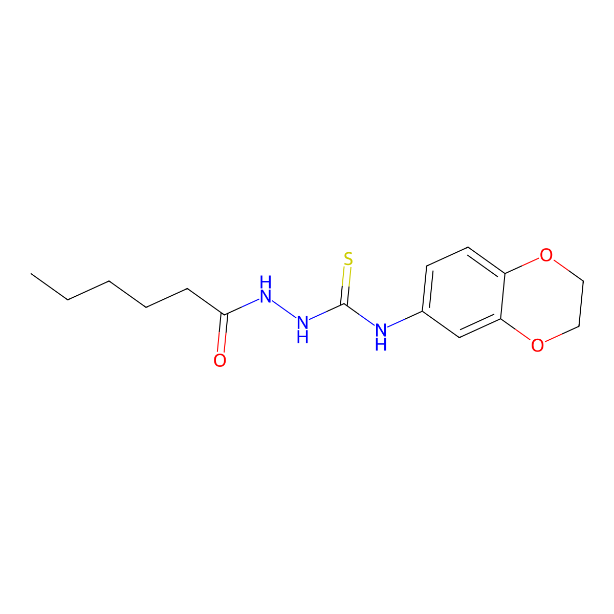 N-(2,3-dihydro-1,4-benzodioxin-6-yl)-2-hexanoylhydrazinecarbothioamide molecular structure, CAS 724758-49-0