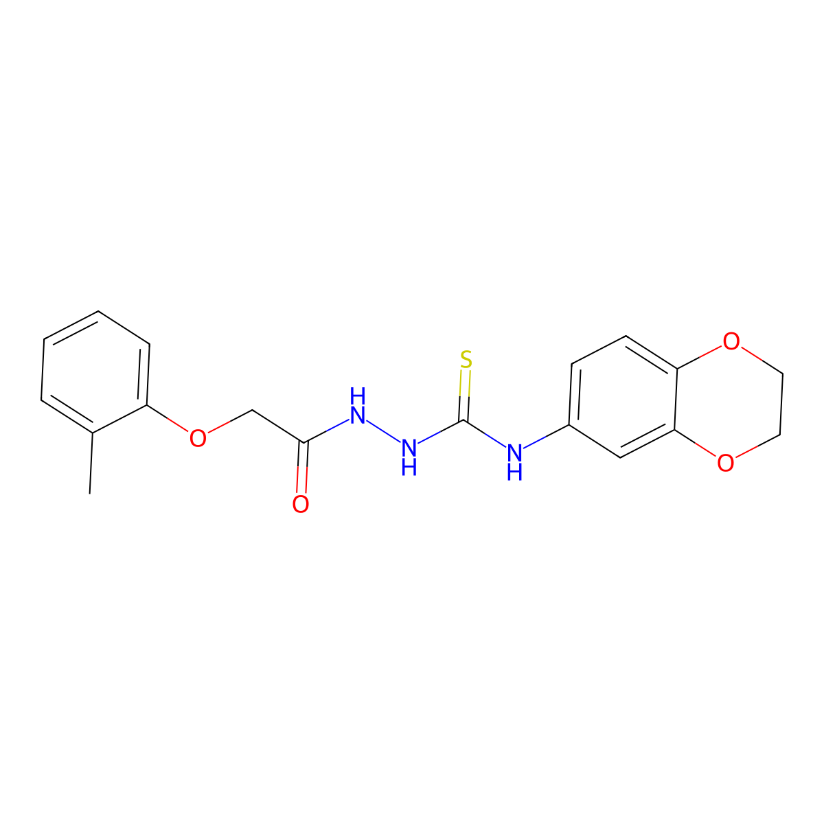 N-(2,3-dihydro-1,4-benzodioxin-6-yl)-2-[(2-methylphenoxy)acetyl]hydrazinecarbothioamide molecular structure, CAS 724758-66-1