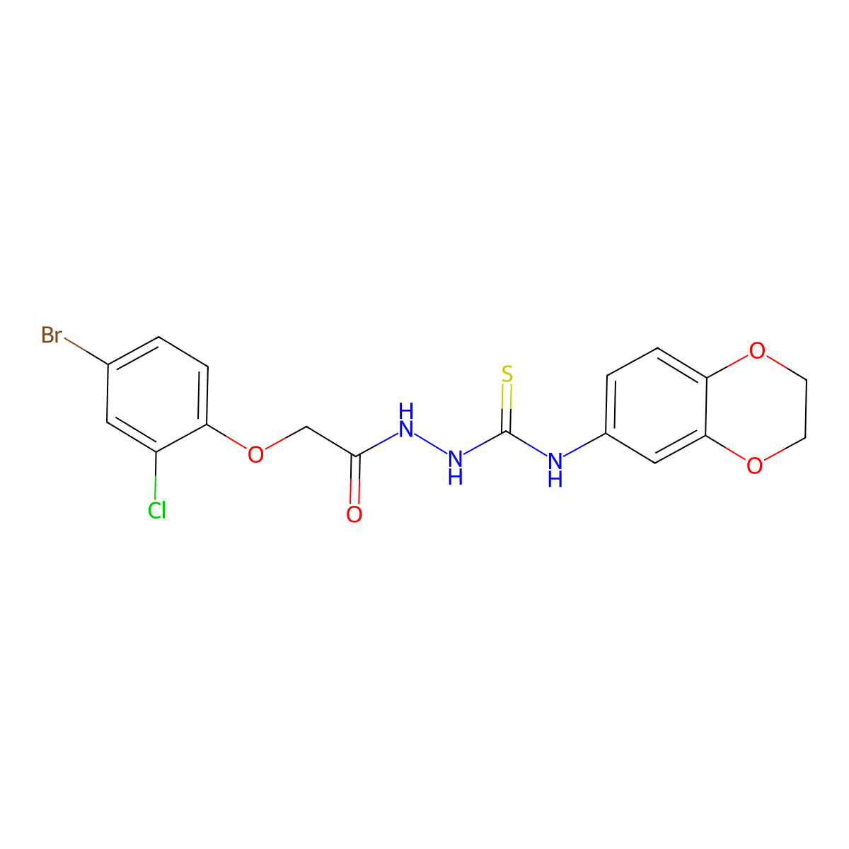 2-[(4-bromo-2-chlorophenoxy)acetyl]-N-(2,3-dihydro-1,4-benzodioxin-6-yl)hydrazinecarbothioamide molecular structure, CAS 724758-69-4