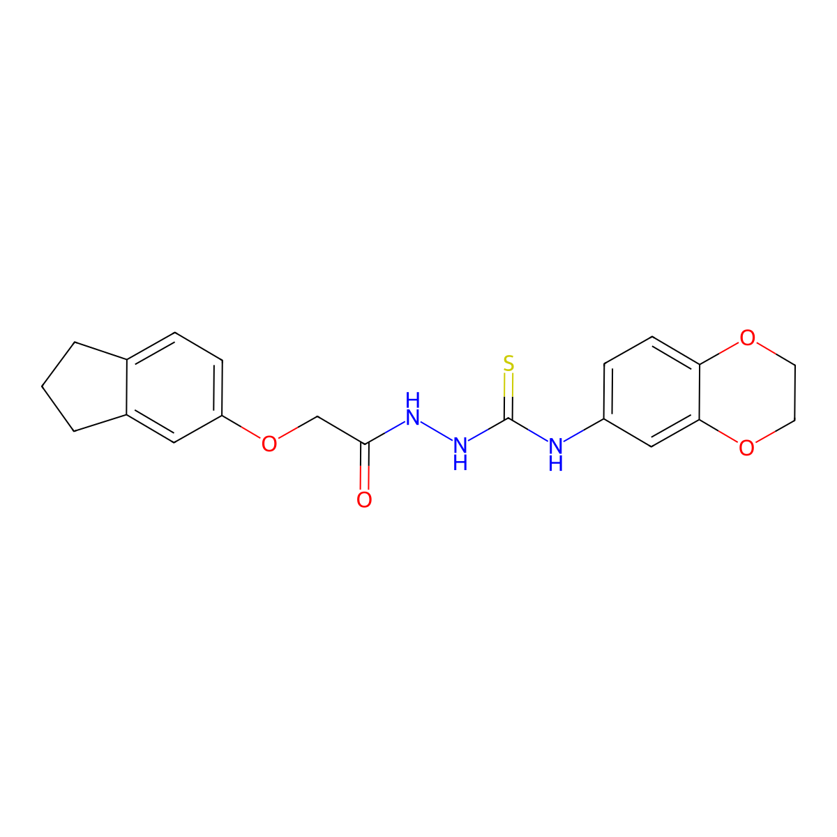 N-(2,3-dihydro-1,4-benzodioxin-6-yl)-2-[(2,3-dihydro-1H-inden-5-yloxy)acetyl]hydrazinecarbothioamide molecular structure, CAS 724758-80-9