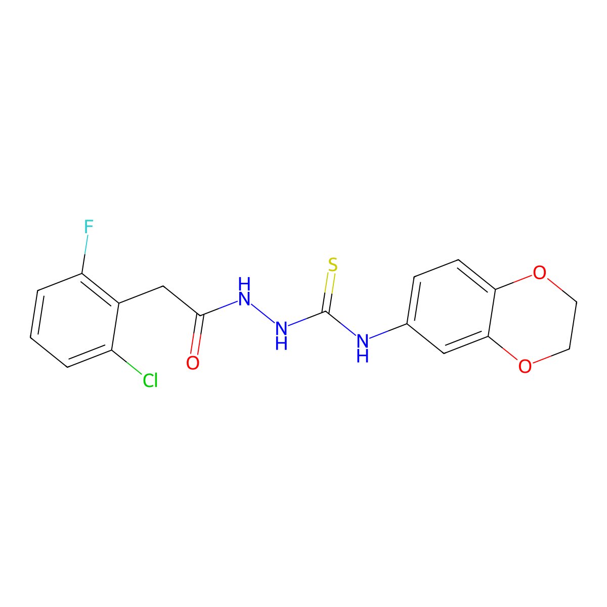 2-[(2-chloro-6-fluorophenyl)acetyl]-N-(2,3-dihydro-1,4-benzodioxin-6-yl)hydrazinecarbothioamide molecular structure, CAS 724758-83-2