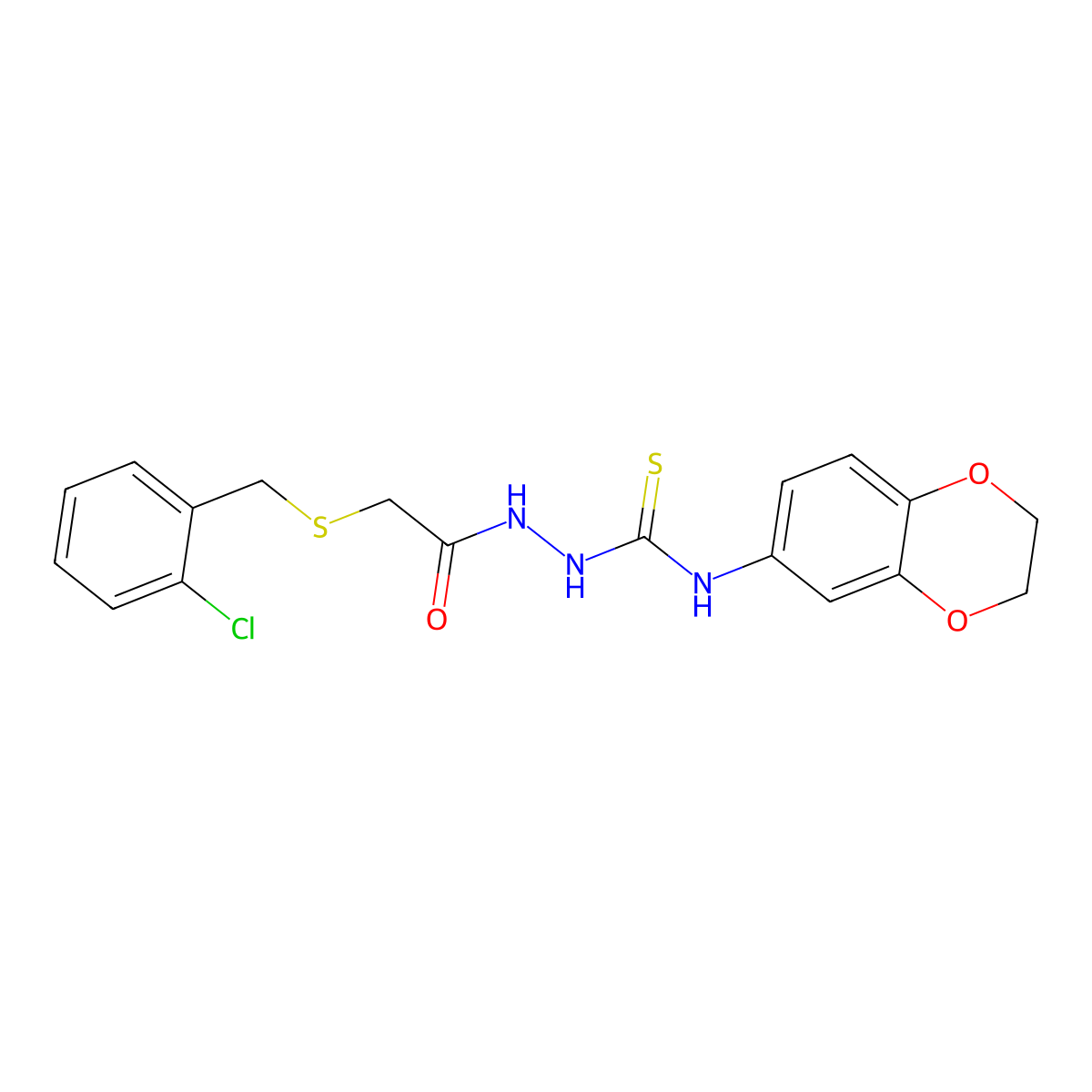 2-{[(2-chlorobenzyl)sulfanyl]acetyl}-N-(2,3-dihydro-1,4-benzodioxin-6-yl)hydrazinecarbothioamide molecular structure, CAS 724758-85-4